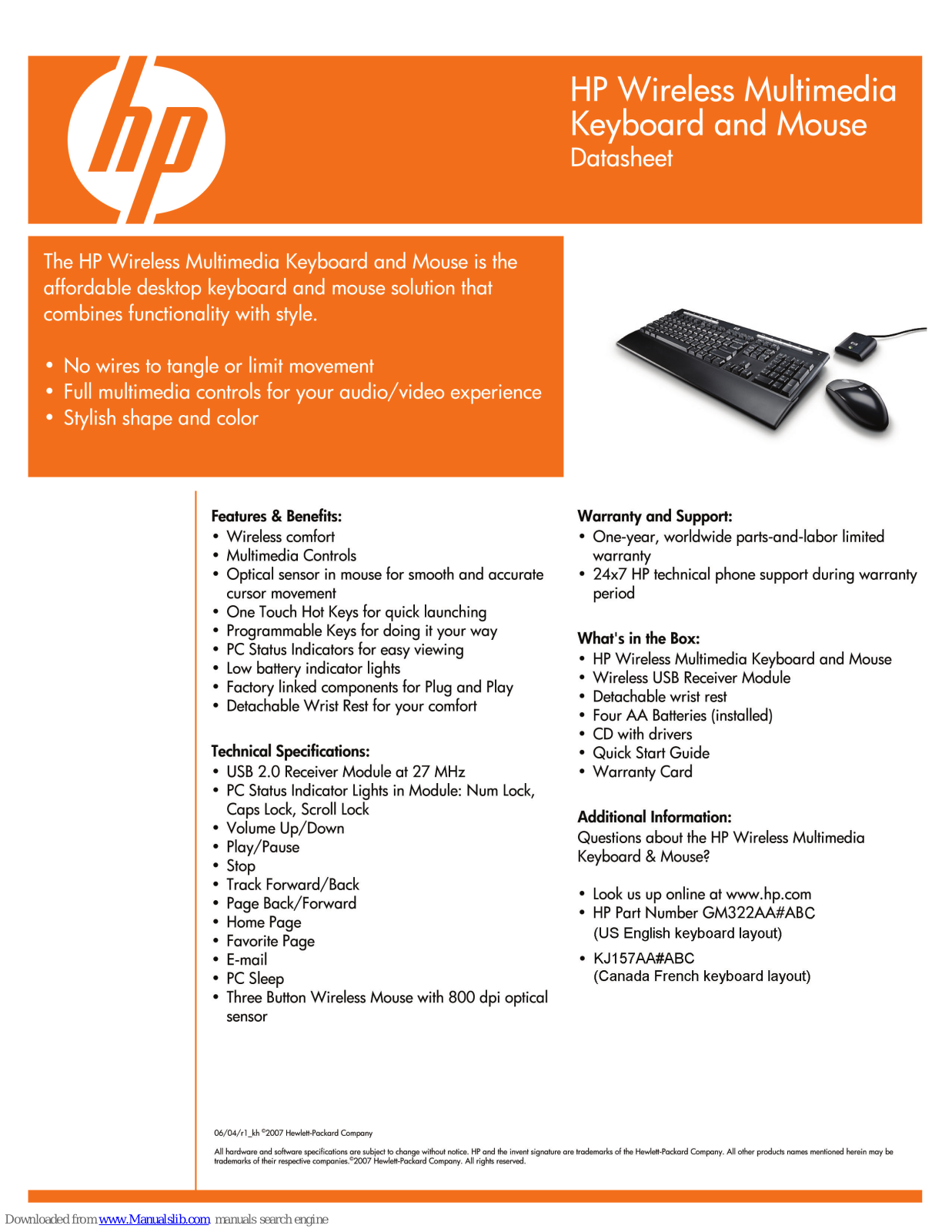 HP GM322AA Datasheet