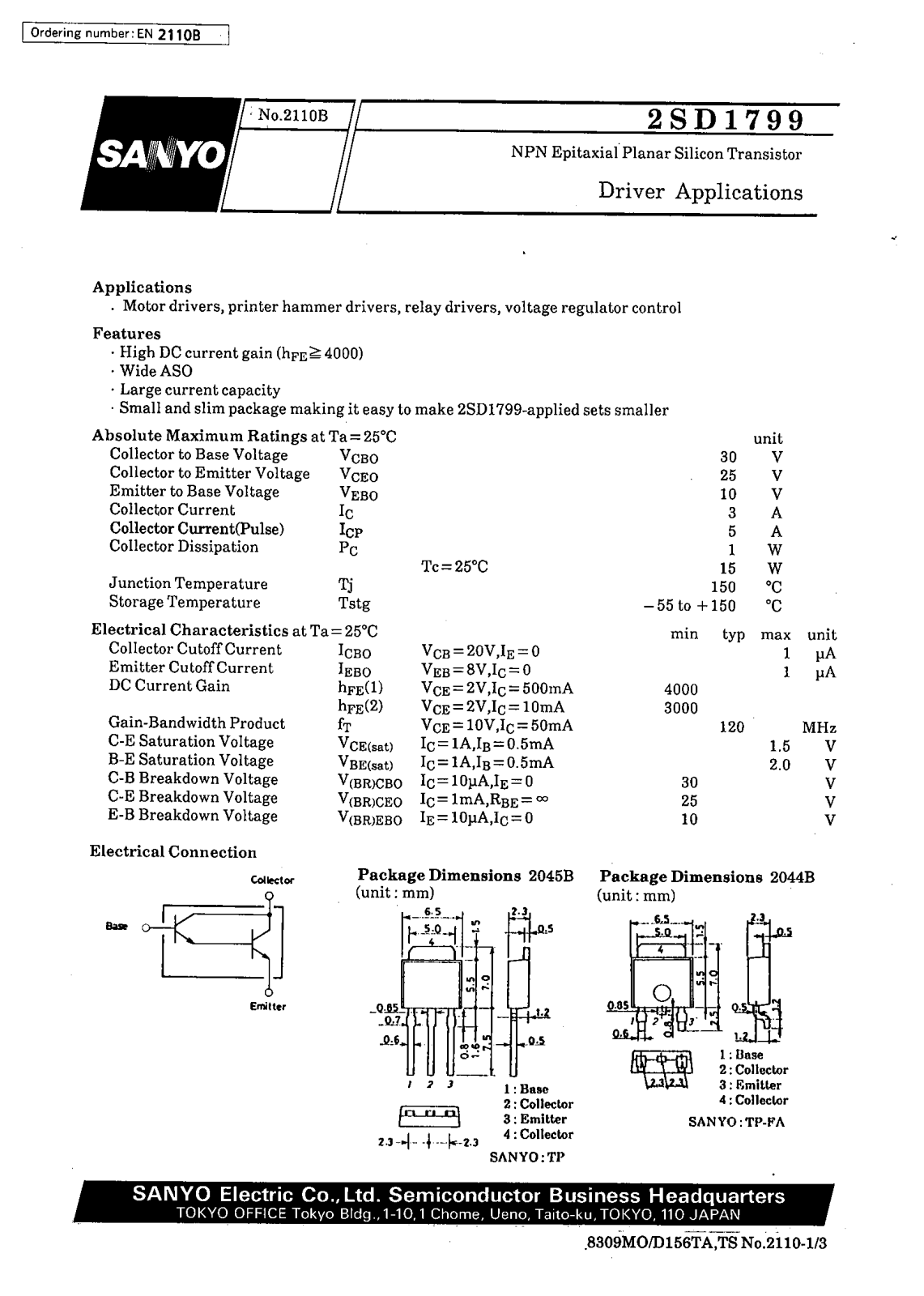 SANYO 2SD1799 Datasheet