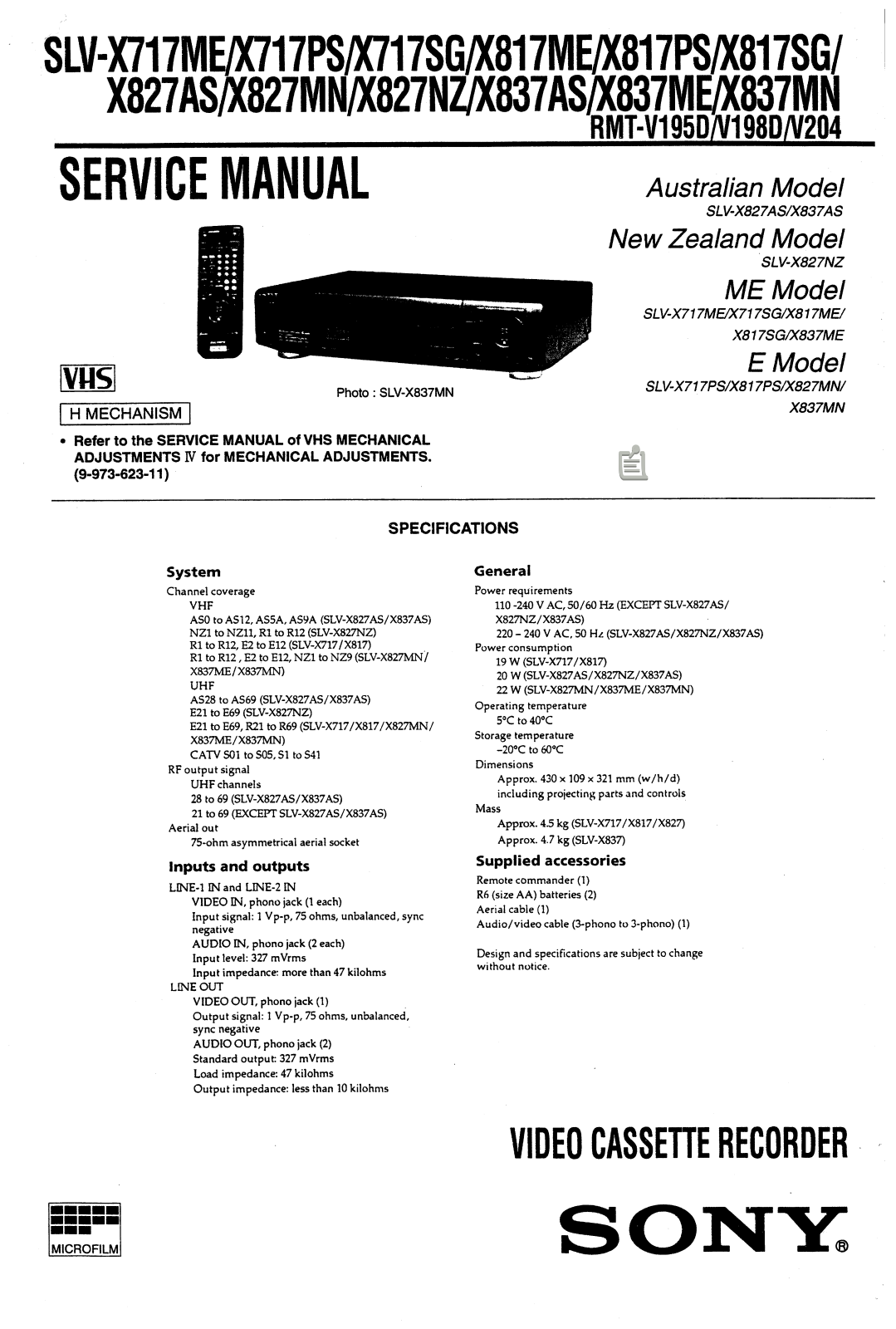 Sony SLV-X717ME1 SERVICE MANUAL