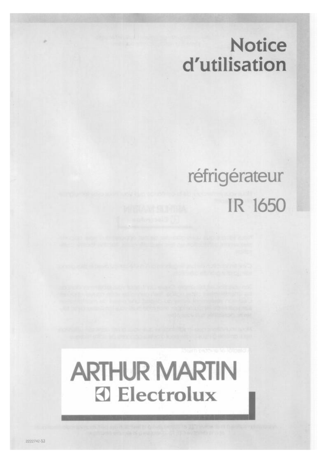 Arthur martin IR1650 User Manual