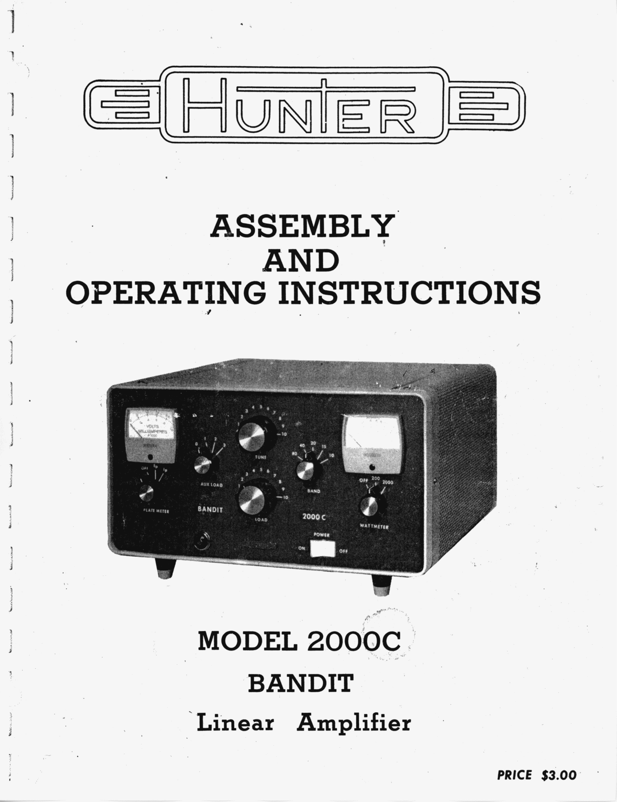 Hunter Manufacturing Company 2000C Operation Instruction