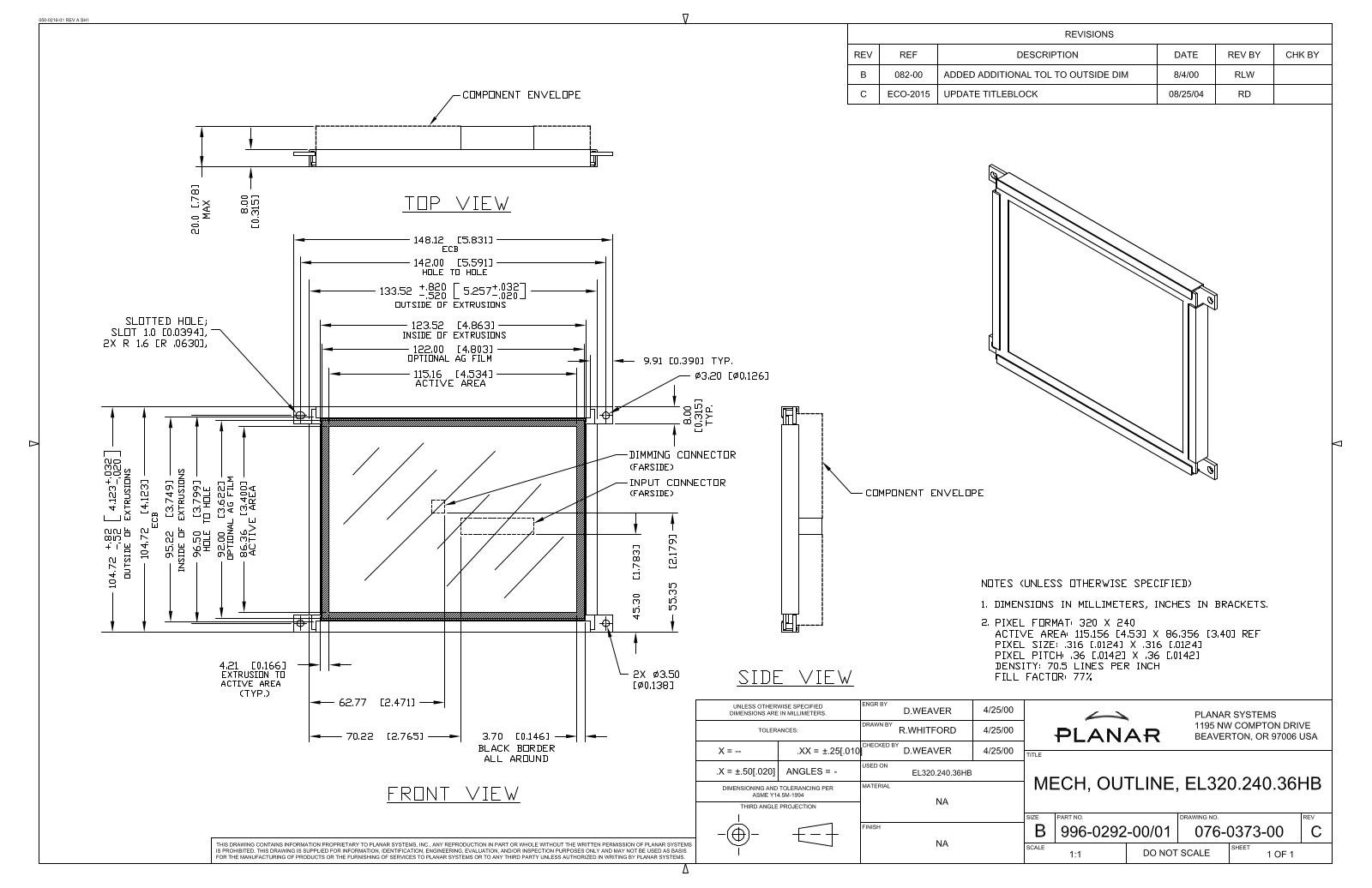 Planar EL320.240.36-HB Drawing Guide