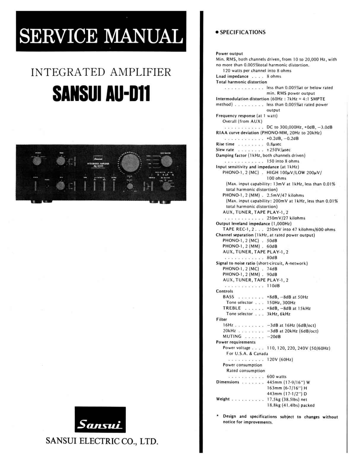 Sansui AU-D11 Service Manual