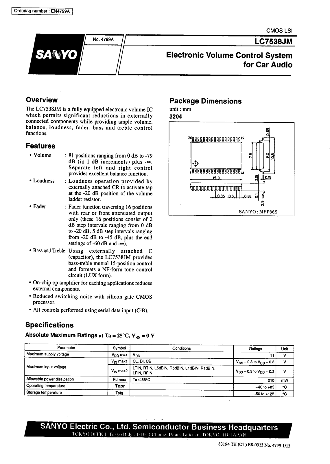 SANYO LC7538JM Datasheet