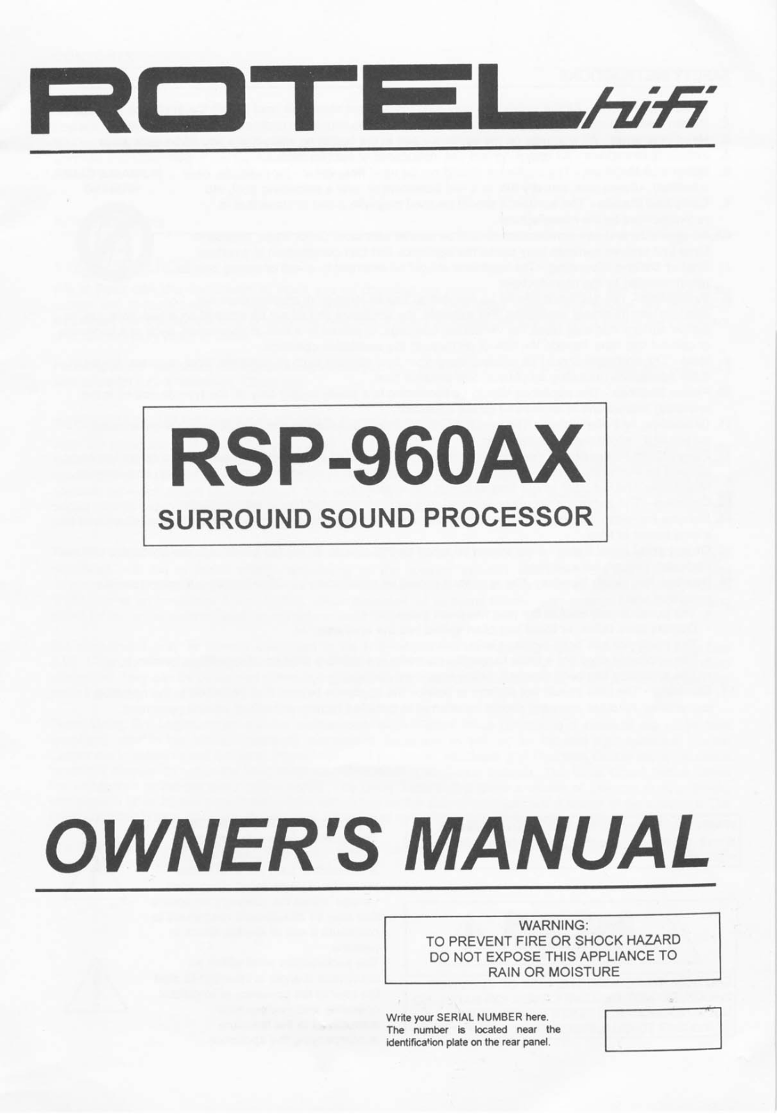 Rotel RSP-960AX User Manual