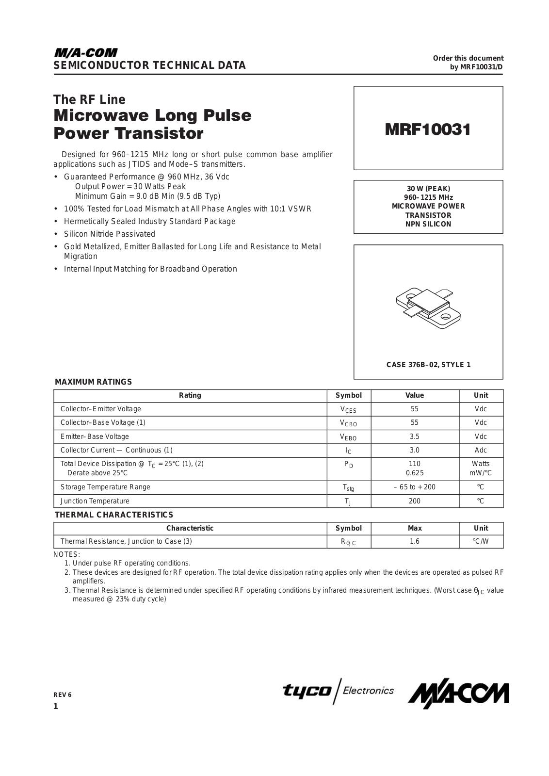 M A COM MRF10031MB Datasheet