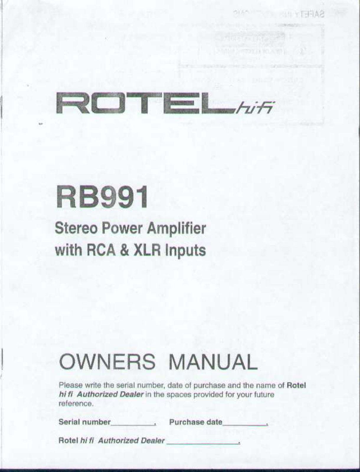 Rotel RB-991 User Manual