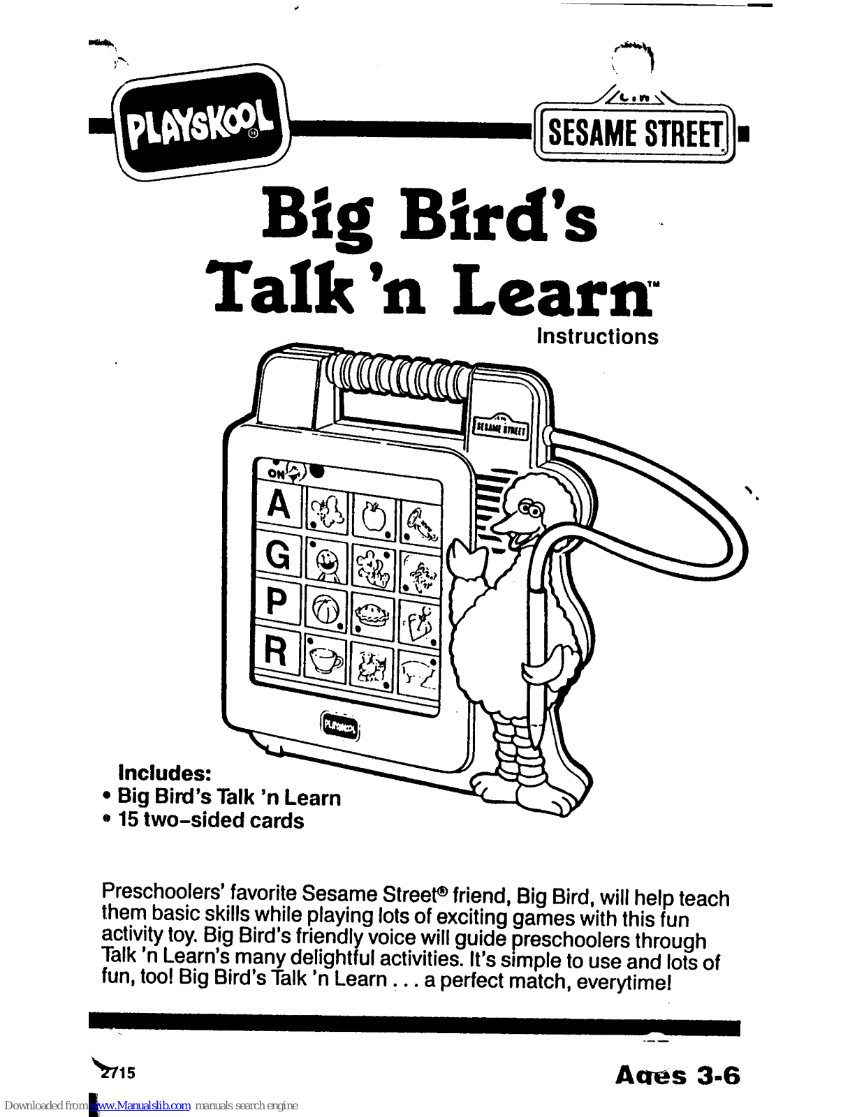 Playskool Big Bird's Talk 'n Learn Instructions Manual