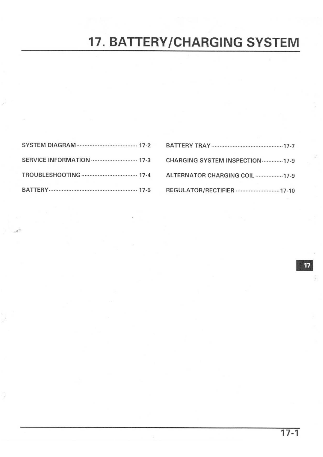 Honda CBR600RR '03 Service Manual Chapter 17 - Battery And Charging System