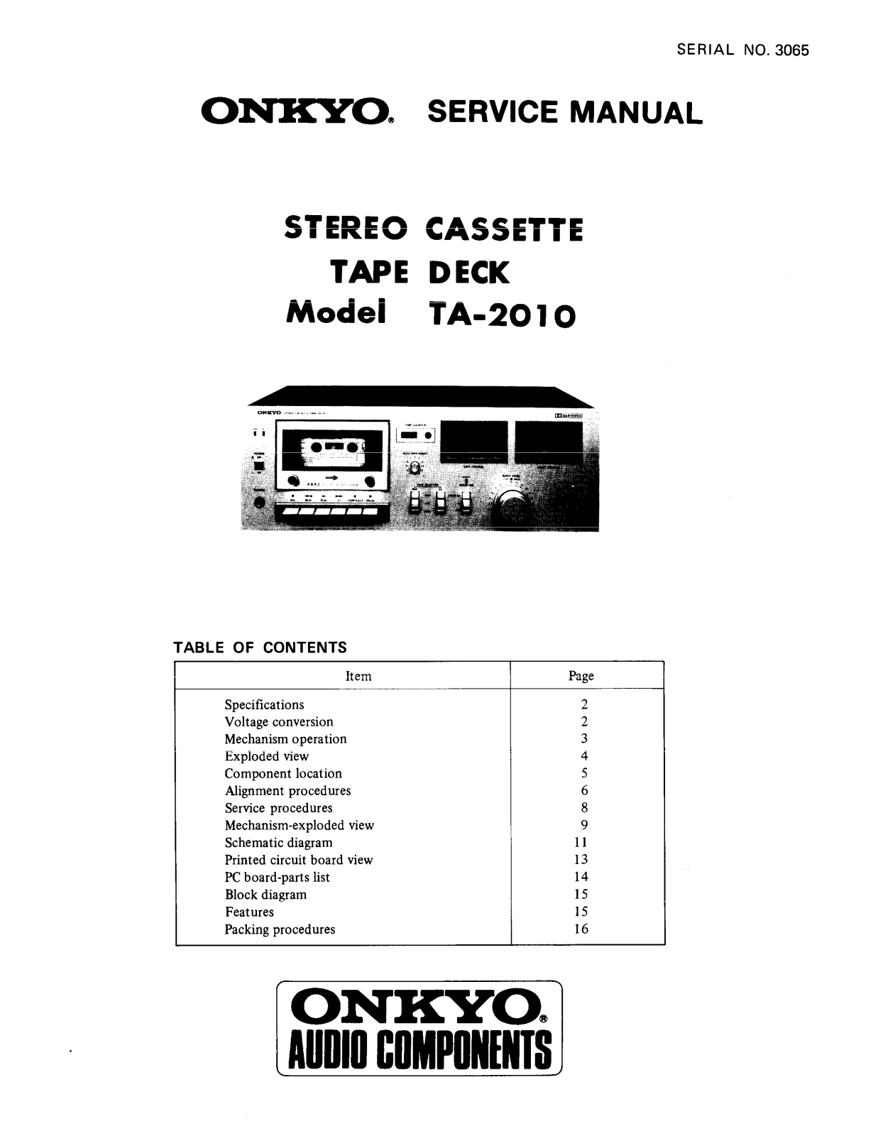 Onkyo TA-2010 Service manual