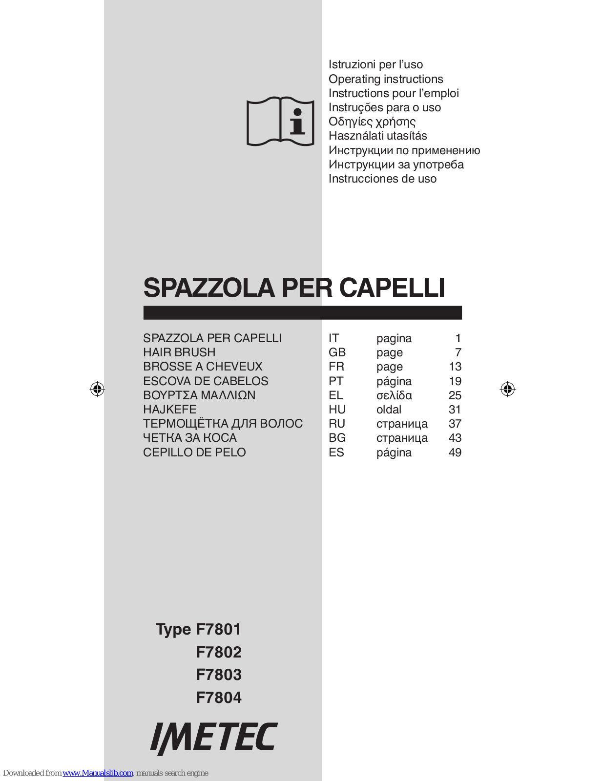 Imetec F7801, F7803, F7804, F7802 Operating Instructions Manual