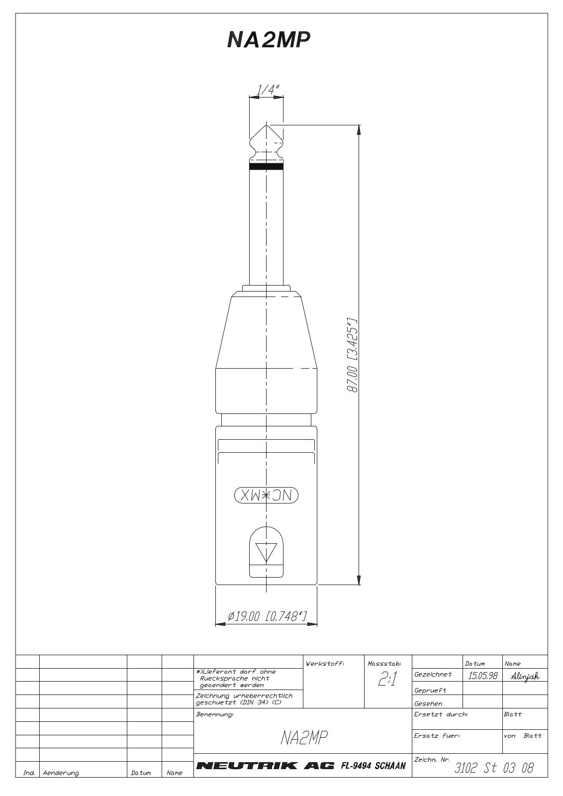 Neutrik NA2 mp Drawing manual