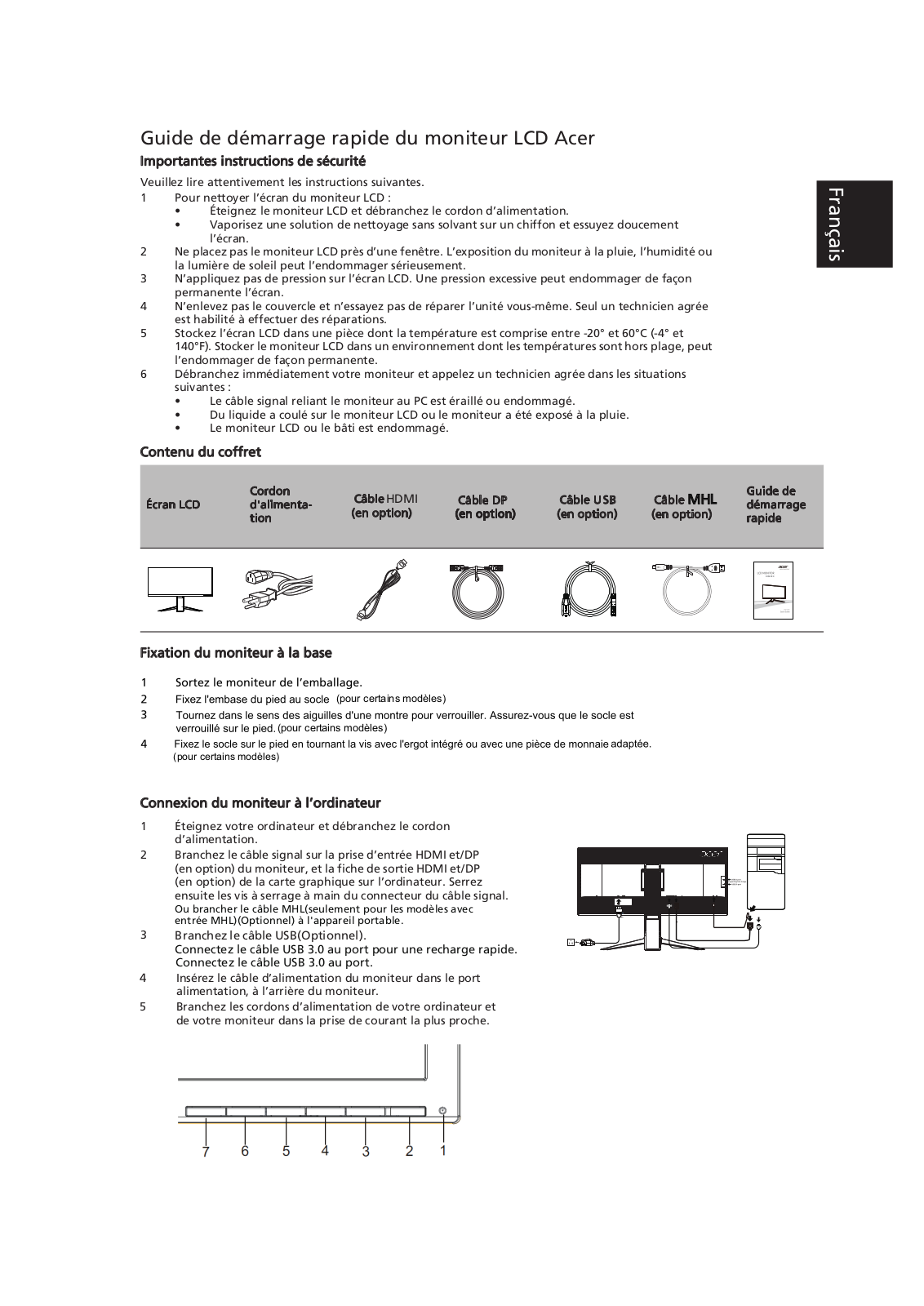 Acer BX340CK QUICK START GUIDE