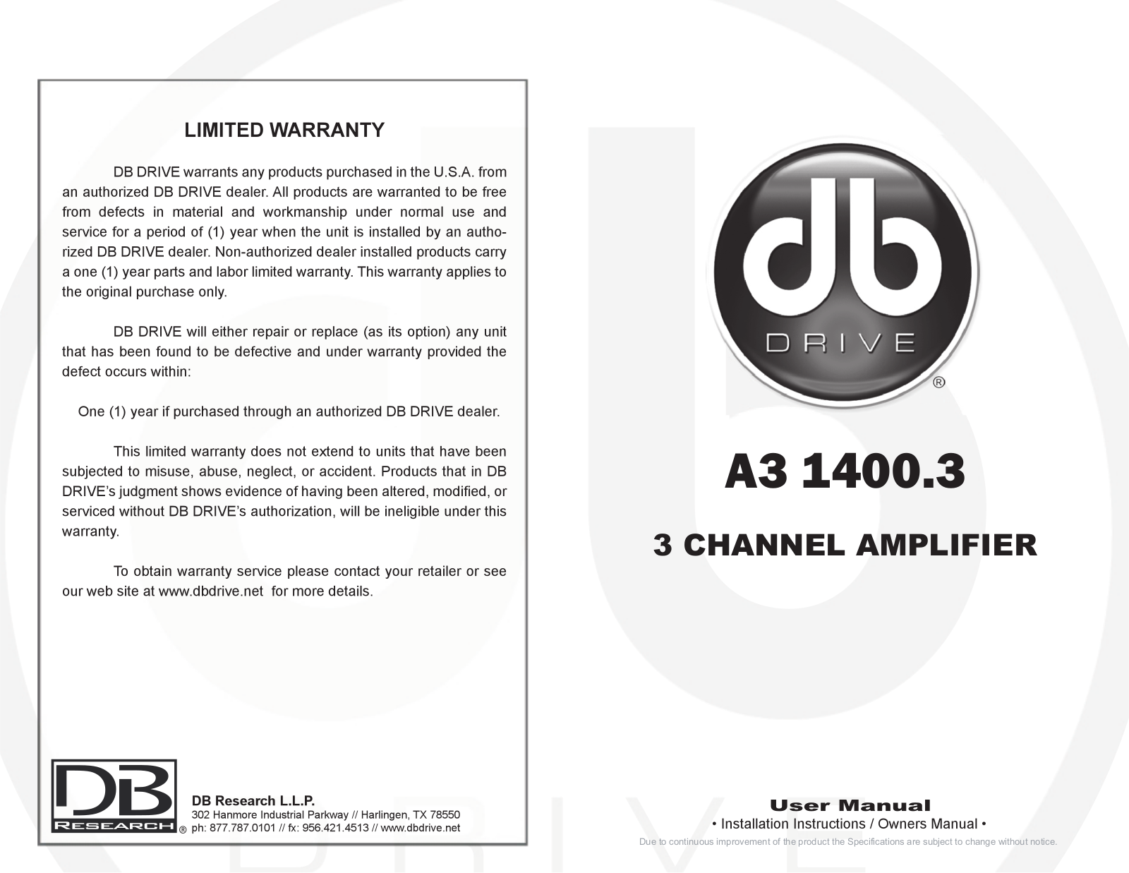 DB Drive A3 1400.3 User Manual