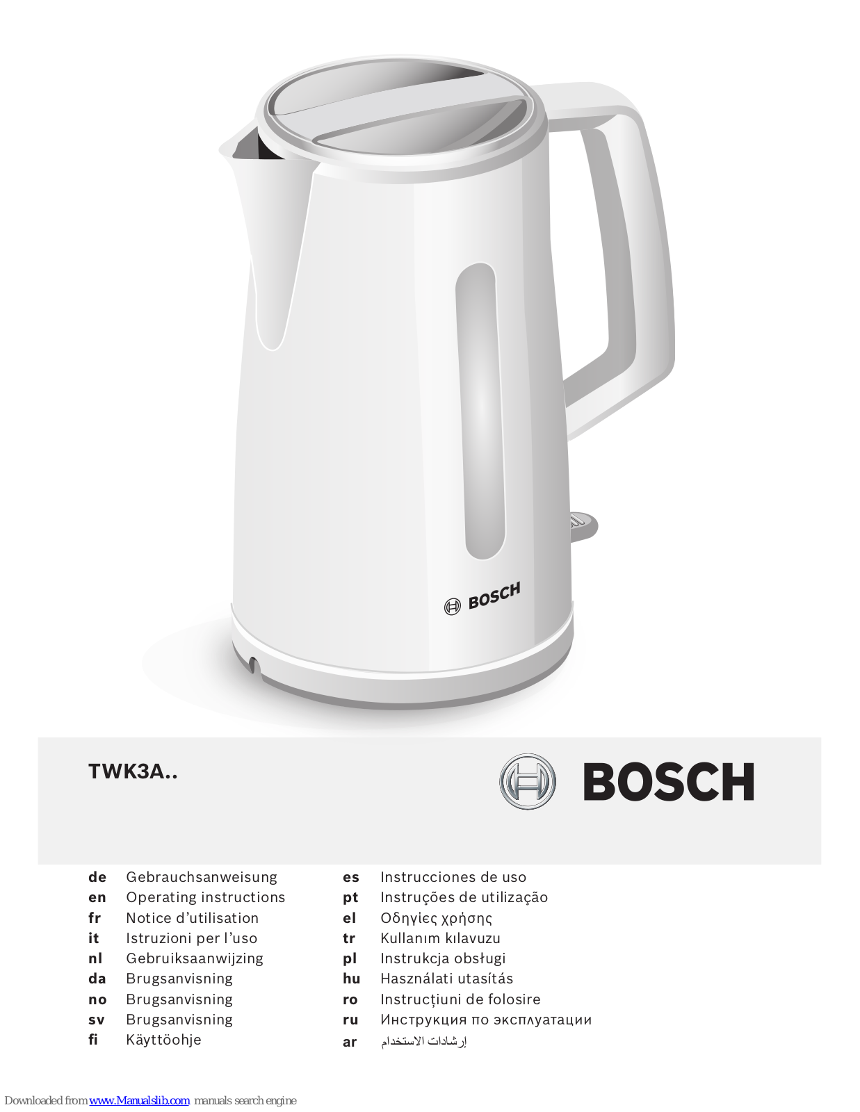 Bosch TWK3A033GB, TWK3A034GB, TWK3A037GB, TWK3A Operating Instructions Manual