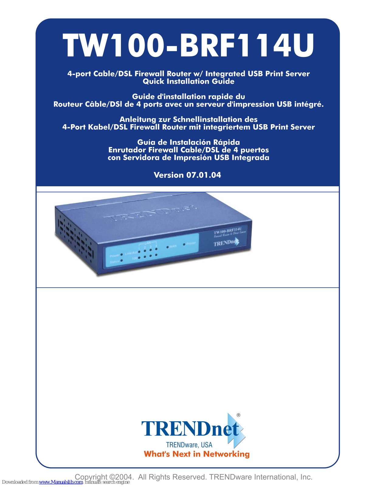 TRENDnet TW100-BRF114U - QUICK Quick Installation Manual