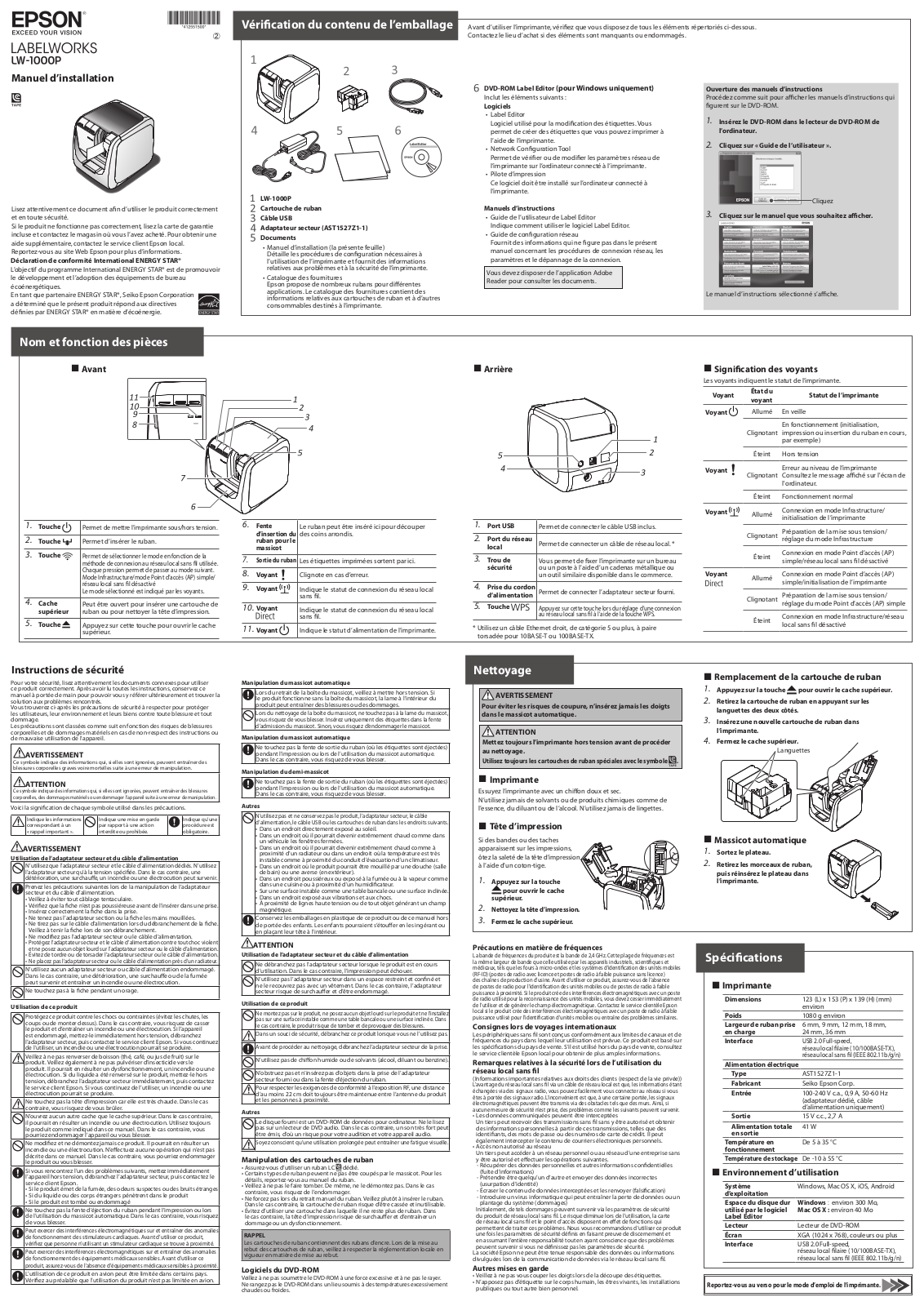 Epson LABELWORKS LW-1000P Installation Manual