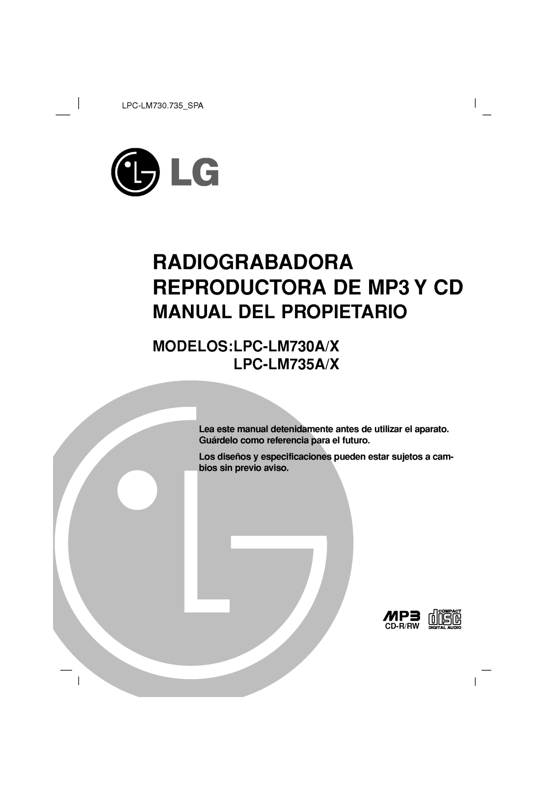 Lg LPC-LM730A, LPC-LM730X, LPC-LM735A, LPC-LM735X user Manual