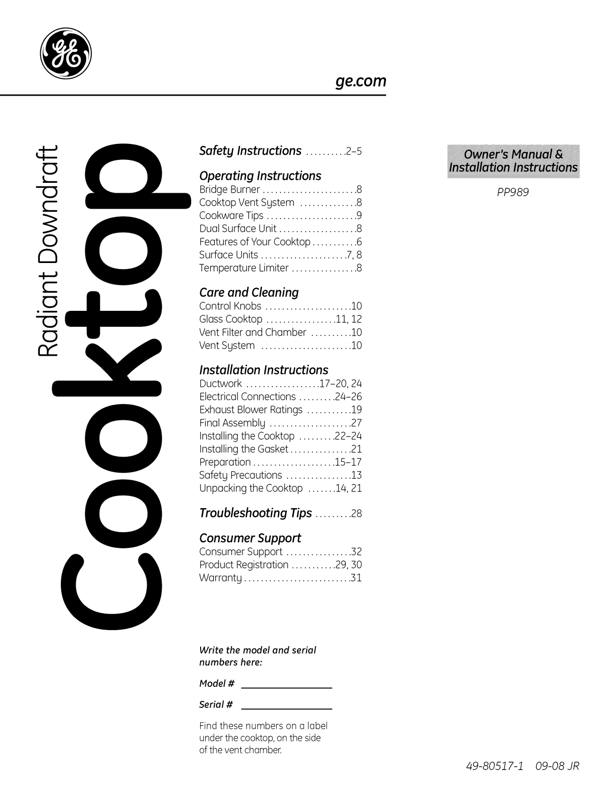 GE PP989TN2WW, PP989TN1WW, PP989SN1SS, PP989DN2BB, PP989DN1BB Owner’s Manual - ManualMachine.com