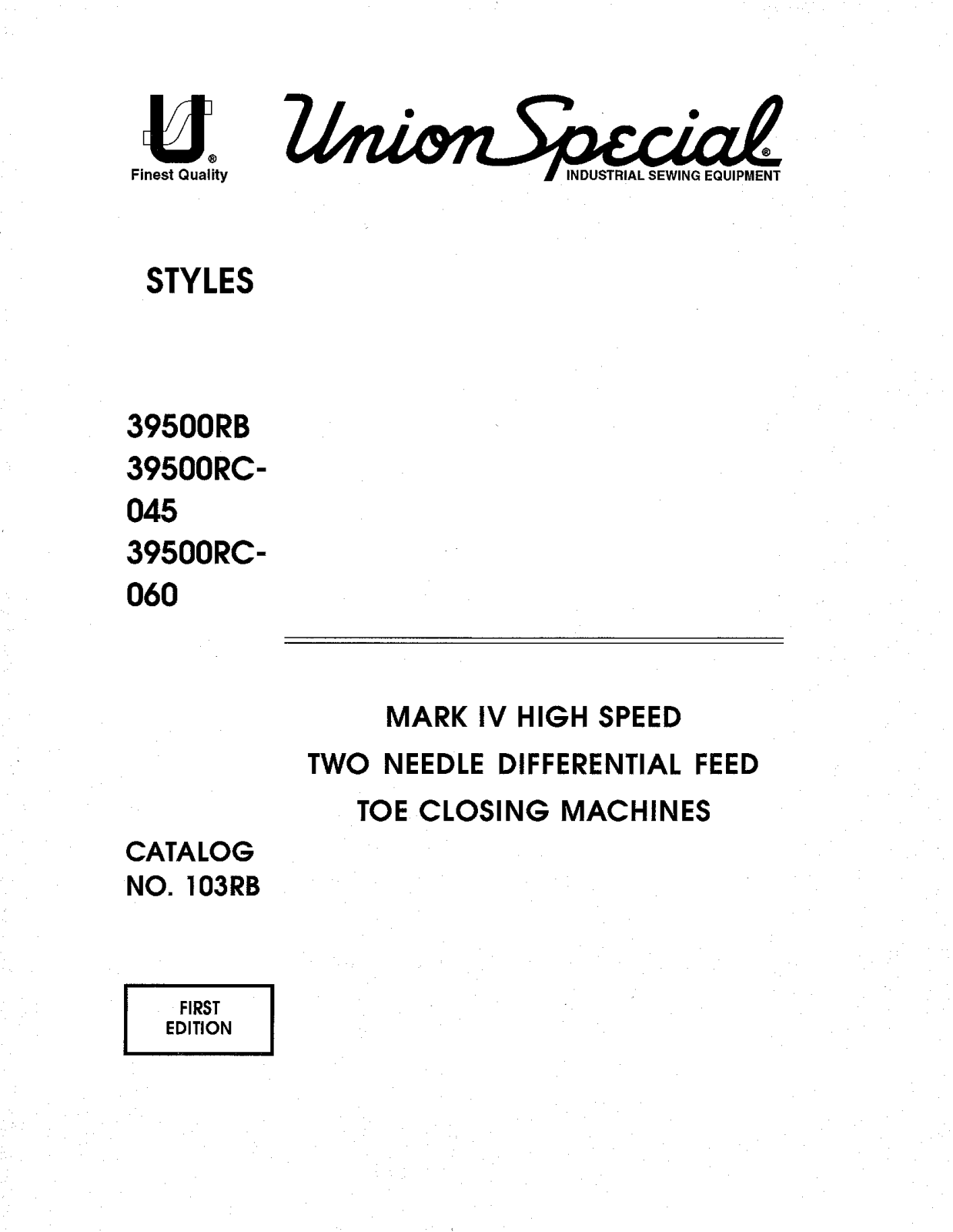 Union Special 39500RB, 39500RC-045, 39500RC-060 Parts List