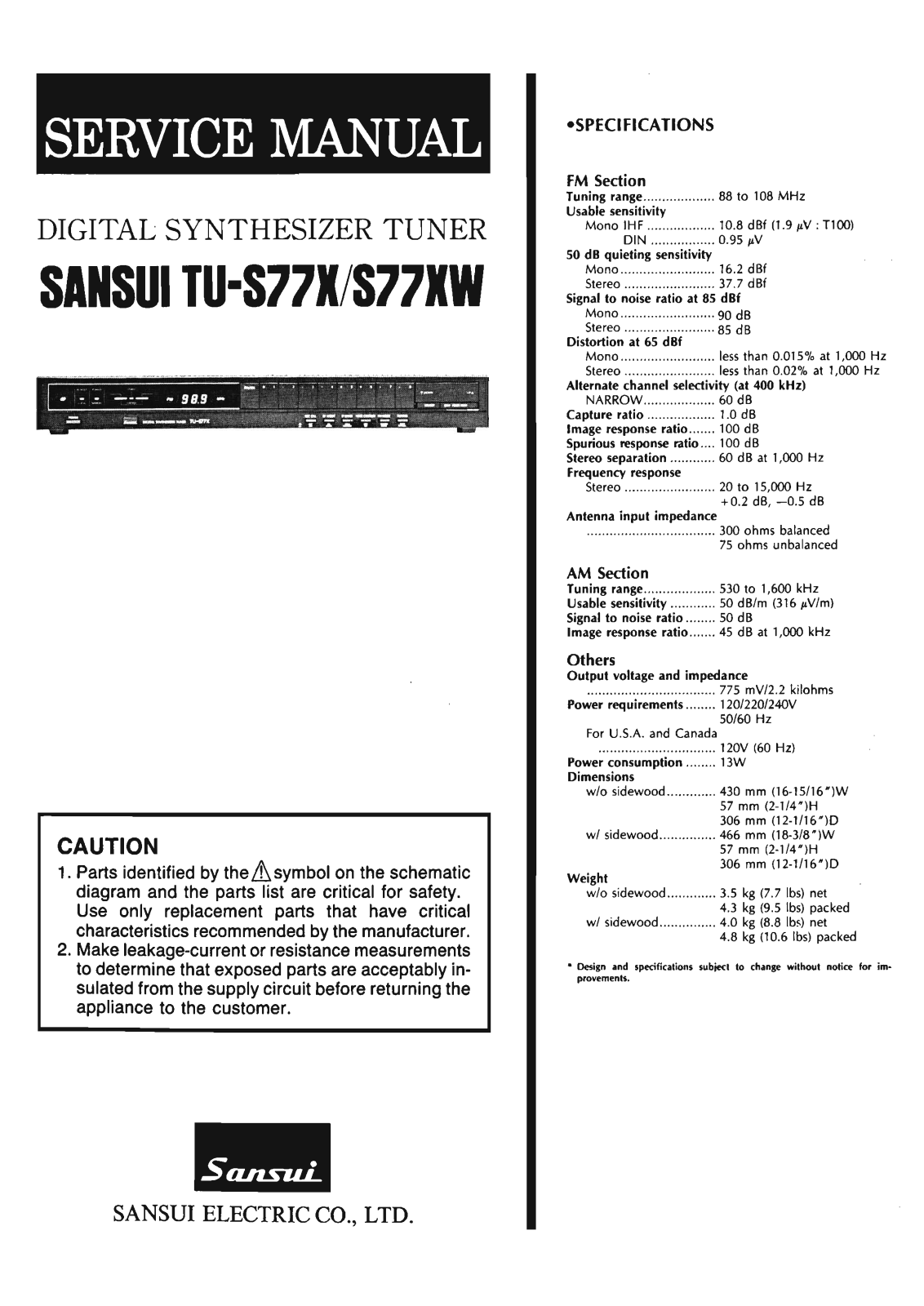 Sansui TU-S77XW, TU-S77X Service Manual