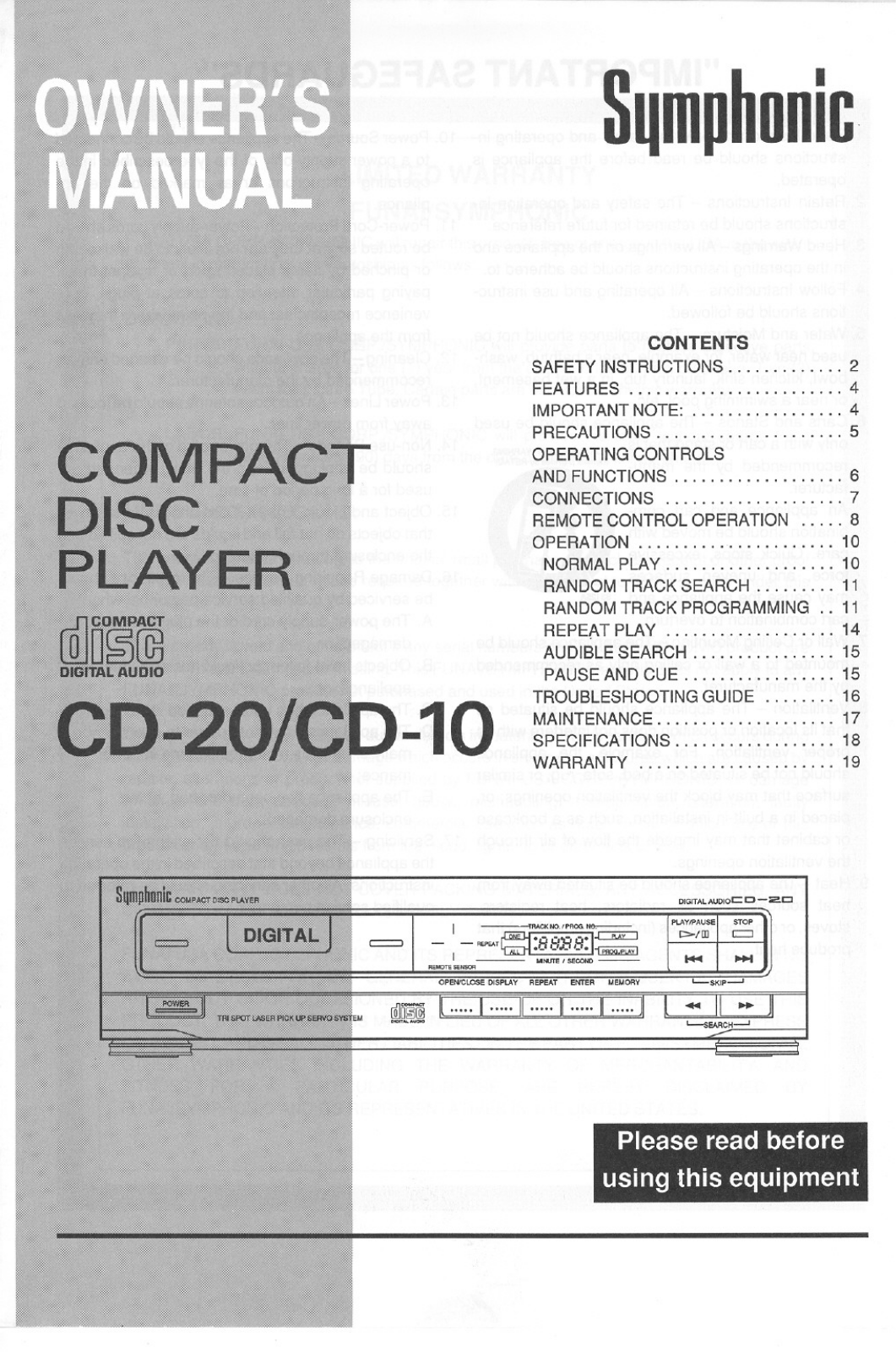 Symphonic CD10, CD20 User Manual