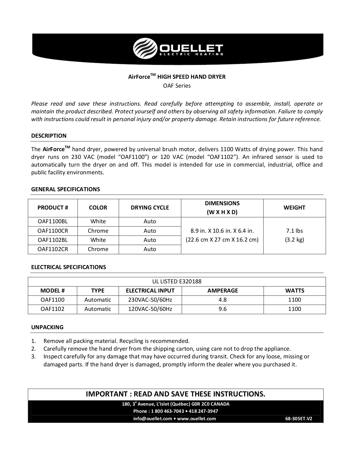 Ouellet OAF User Manual