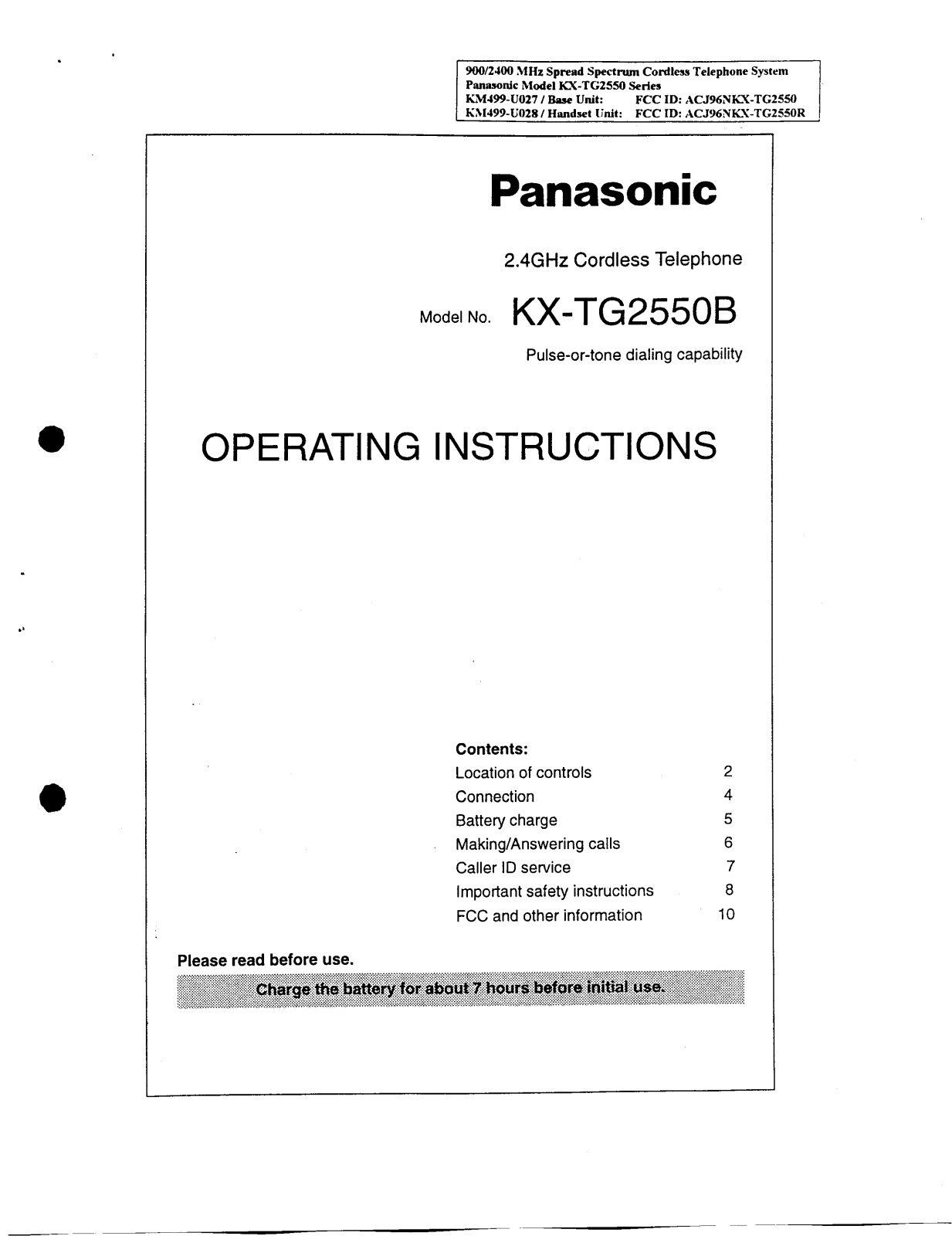 Panasonic of North America 96NKX TG2550R User Manual