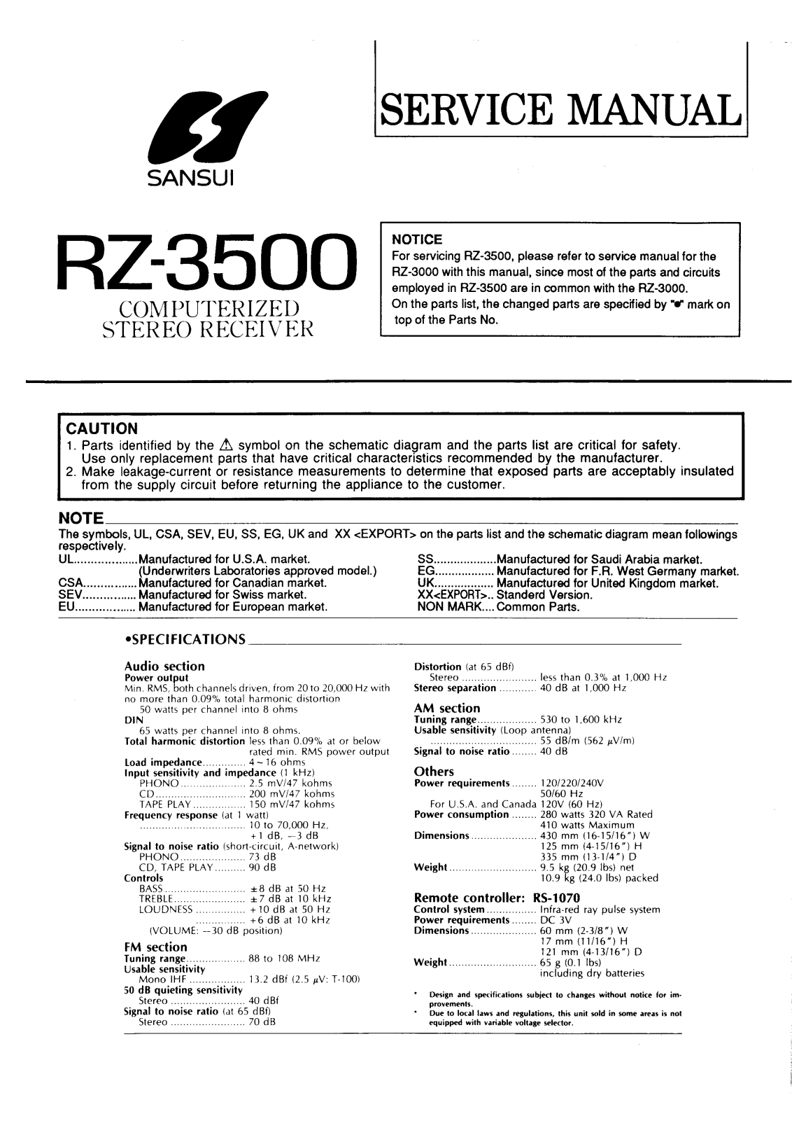 Sansui RZ-3500 Service manual