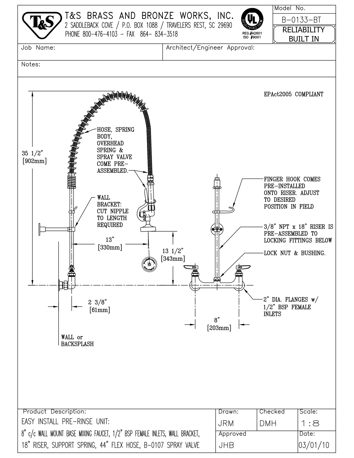 T & S Brass & Bronze Works B-0133-BT General Manual