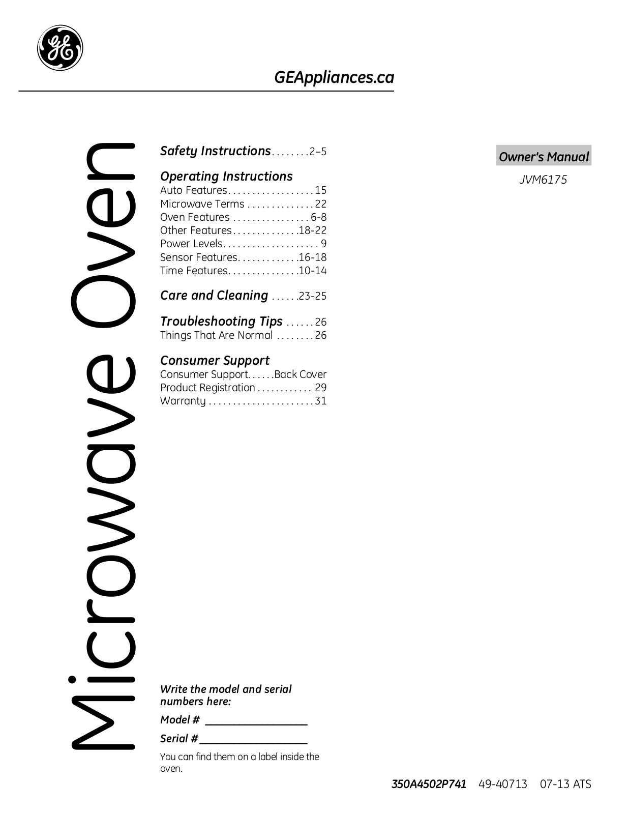 Ge JVM6175 User Manual