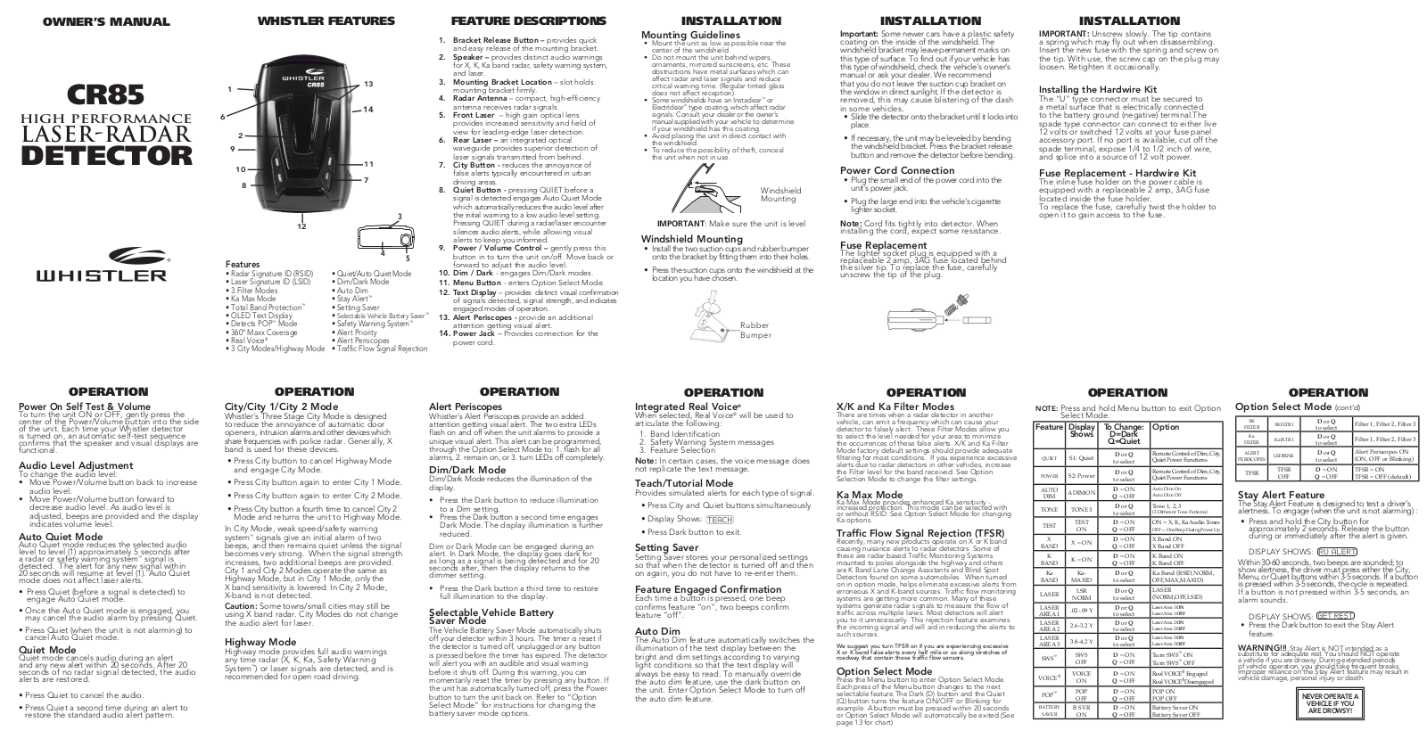 Whistler CR85 User Manual