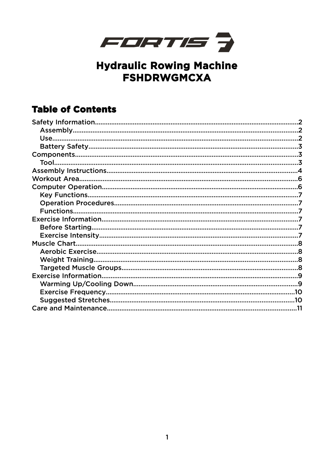 Fortis Fshdrwgmcxa User Manual