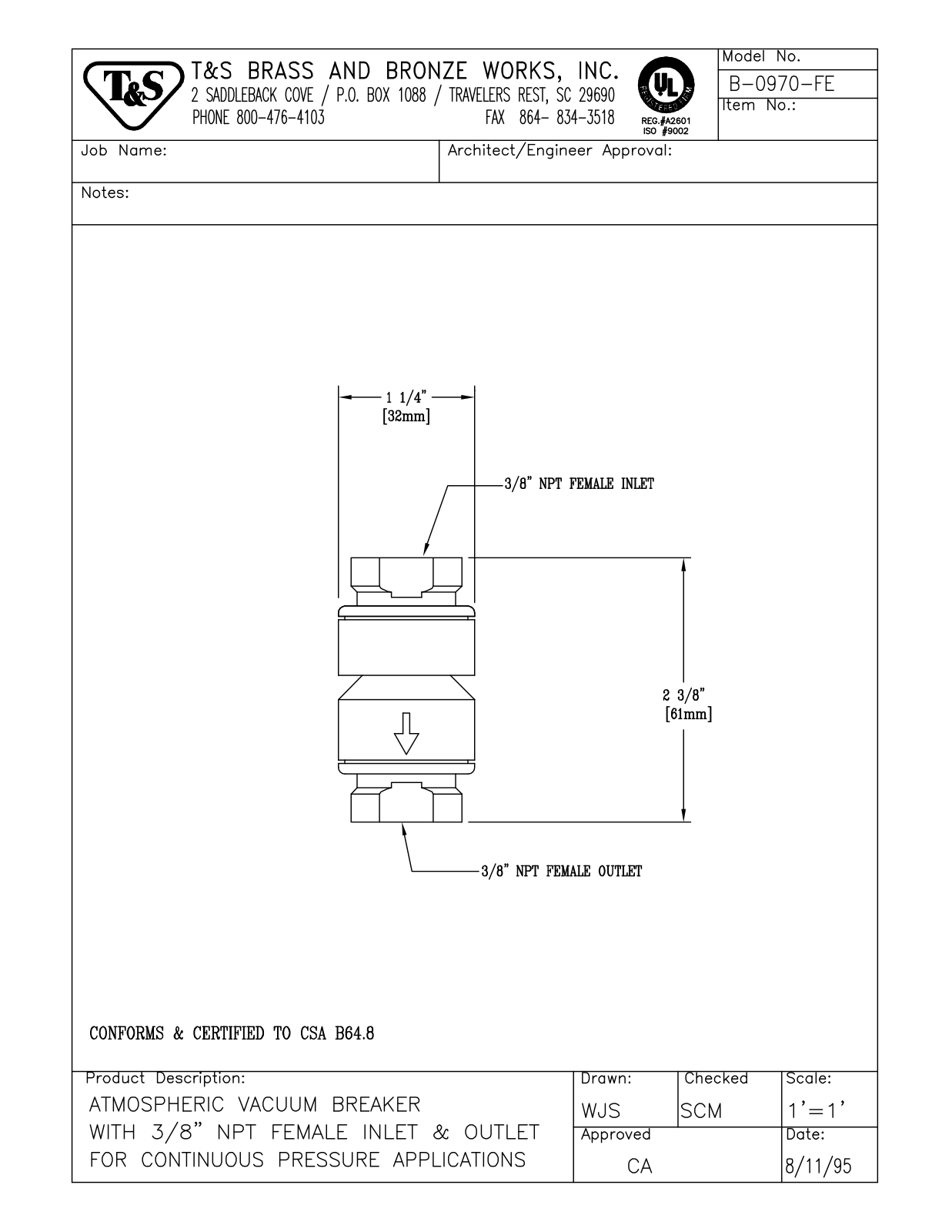 T&S Brass B-0970-EE User Manual