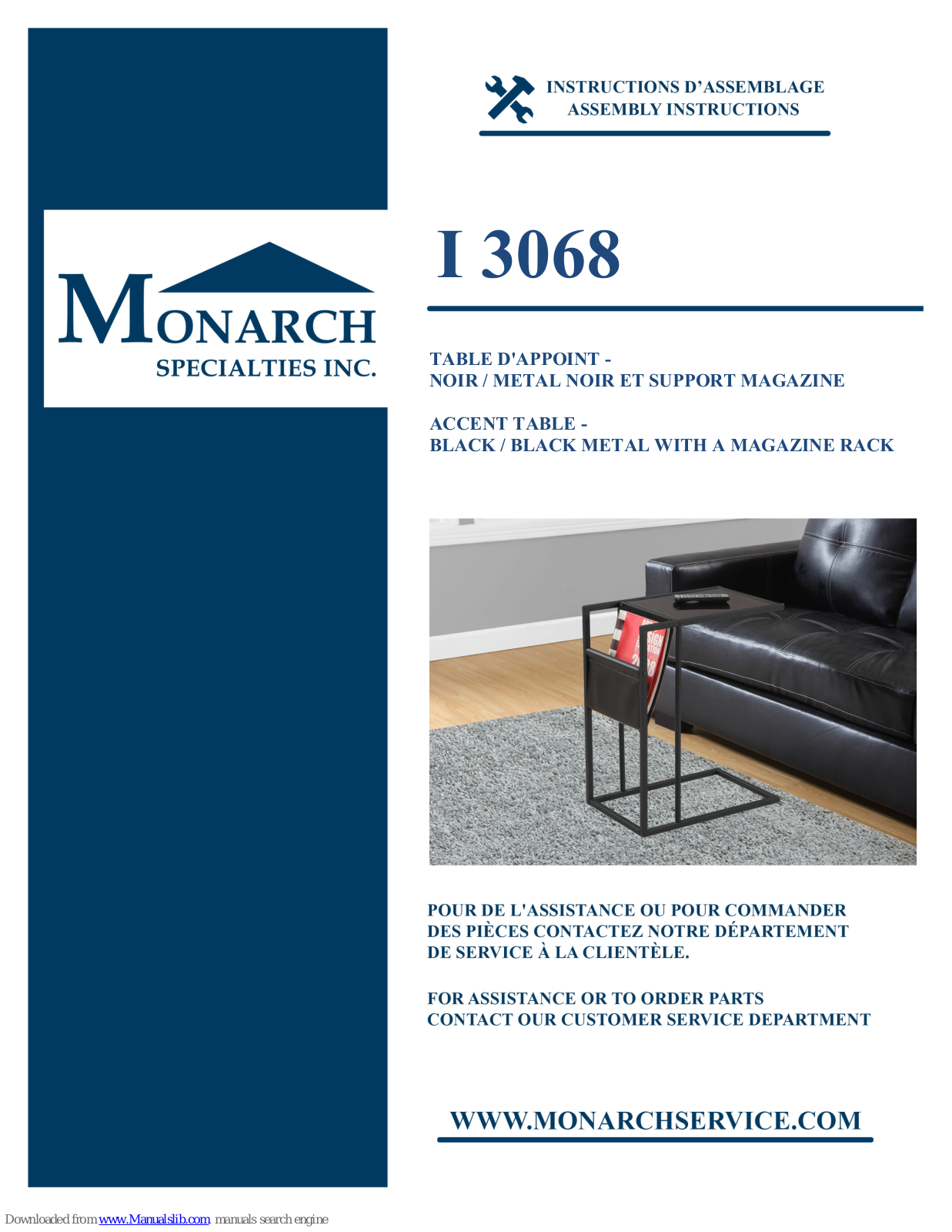 Monarch Specialties I 3068 Assembly Instructions Manual