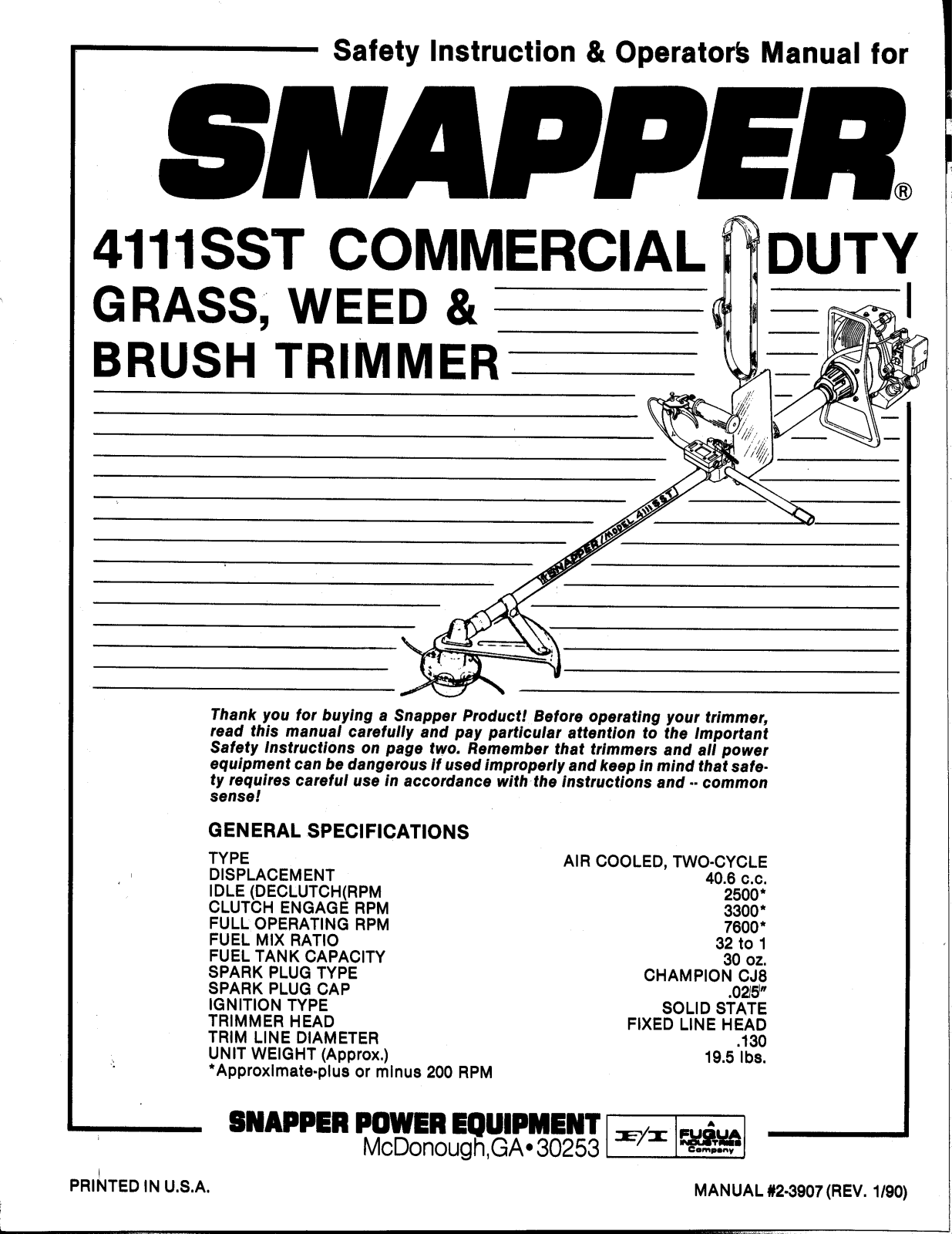 Snapper 4111SST User Manual