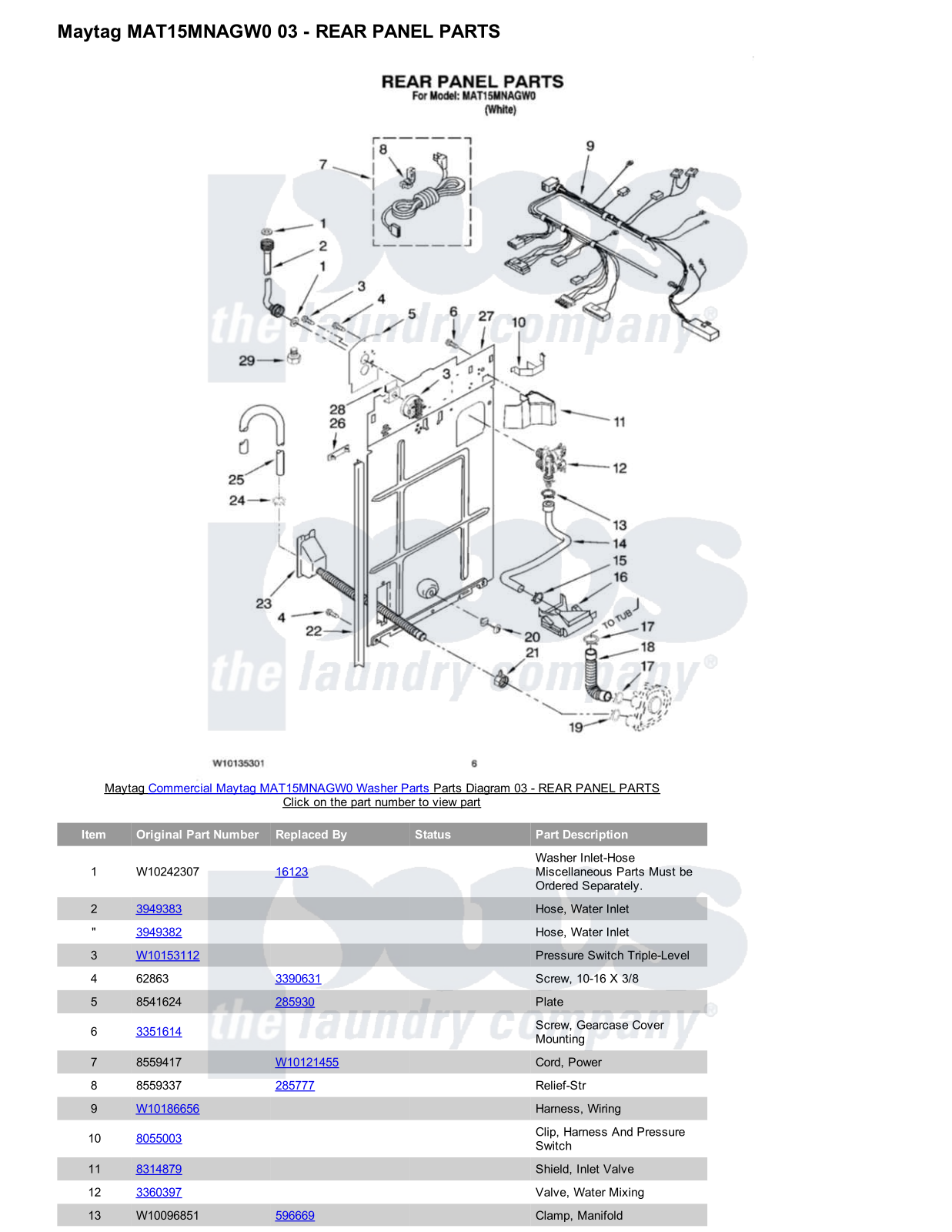 Maytag MAT15MNAGW0 Parts Diagram