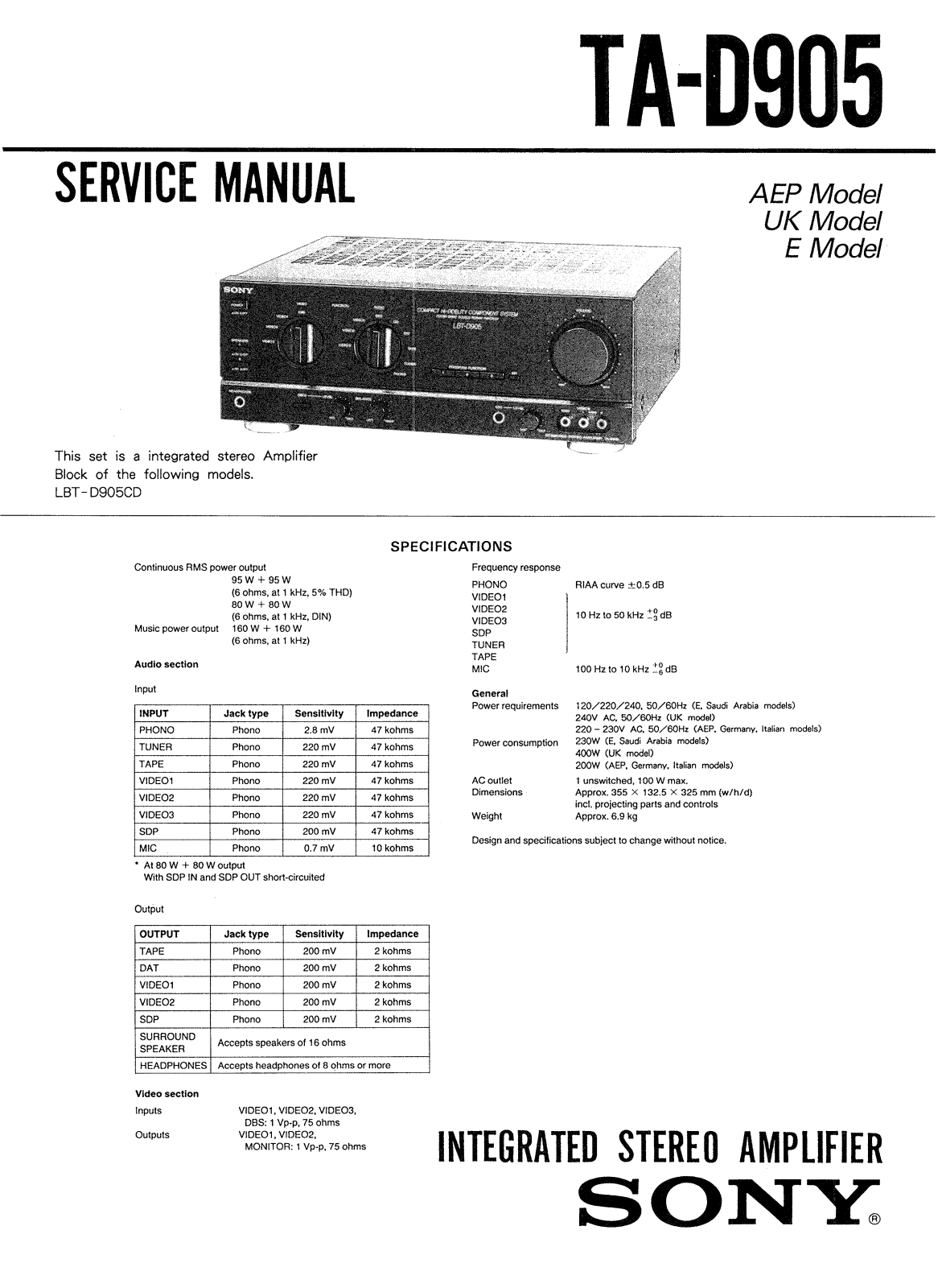 Sony TAD-905 Service manual