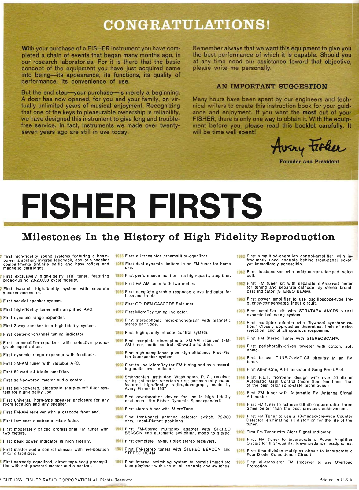 Fisher 500-T Owners Manual