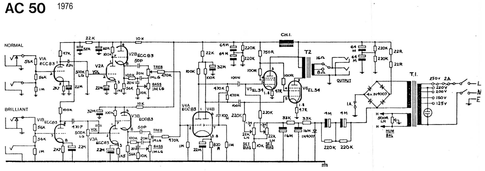 Vox ac50  1976 schematic