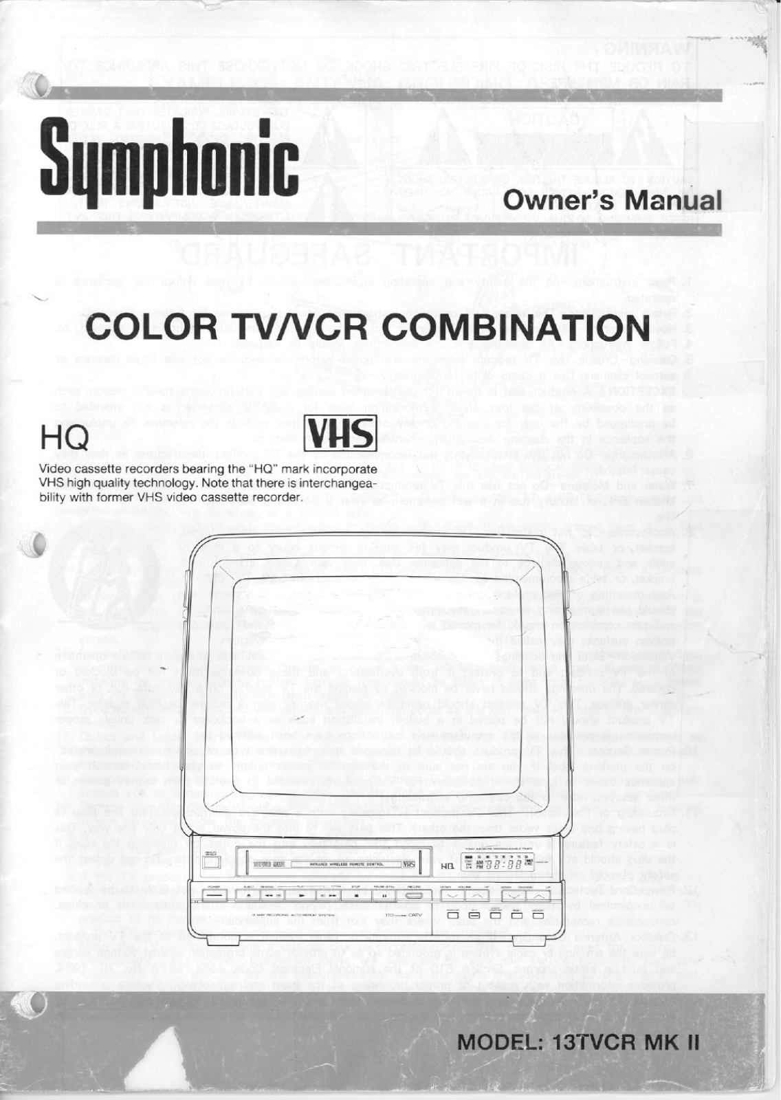 Symphonic 13TVCRMKII User Manual