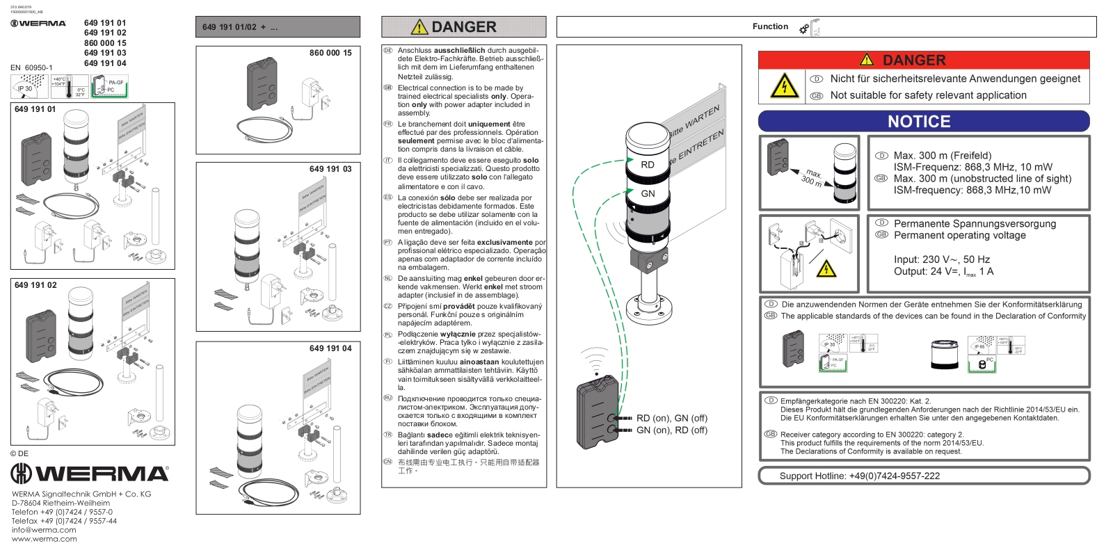 Werma Signaltechnik 649 191 01, 649 191 02, 860 000 15, 649 191 03, 649 191 04 Instructions for use