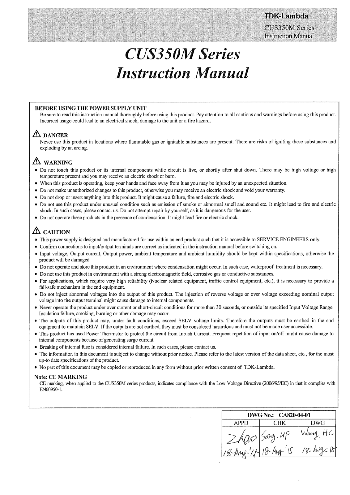 TDK-Lambda CUS-350M-24/F, CUS-350M User guide