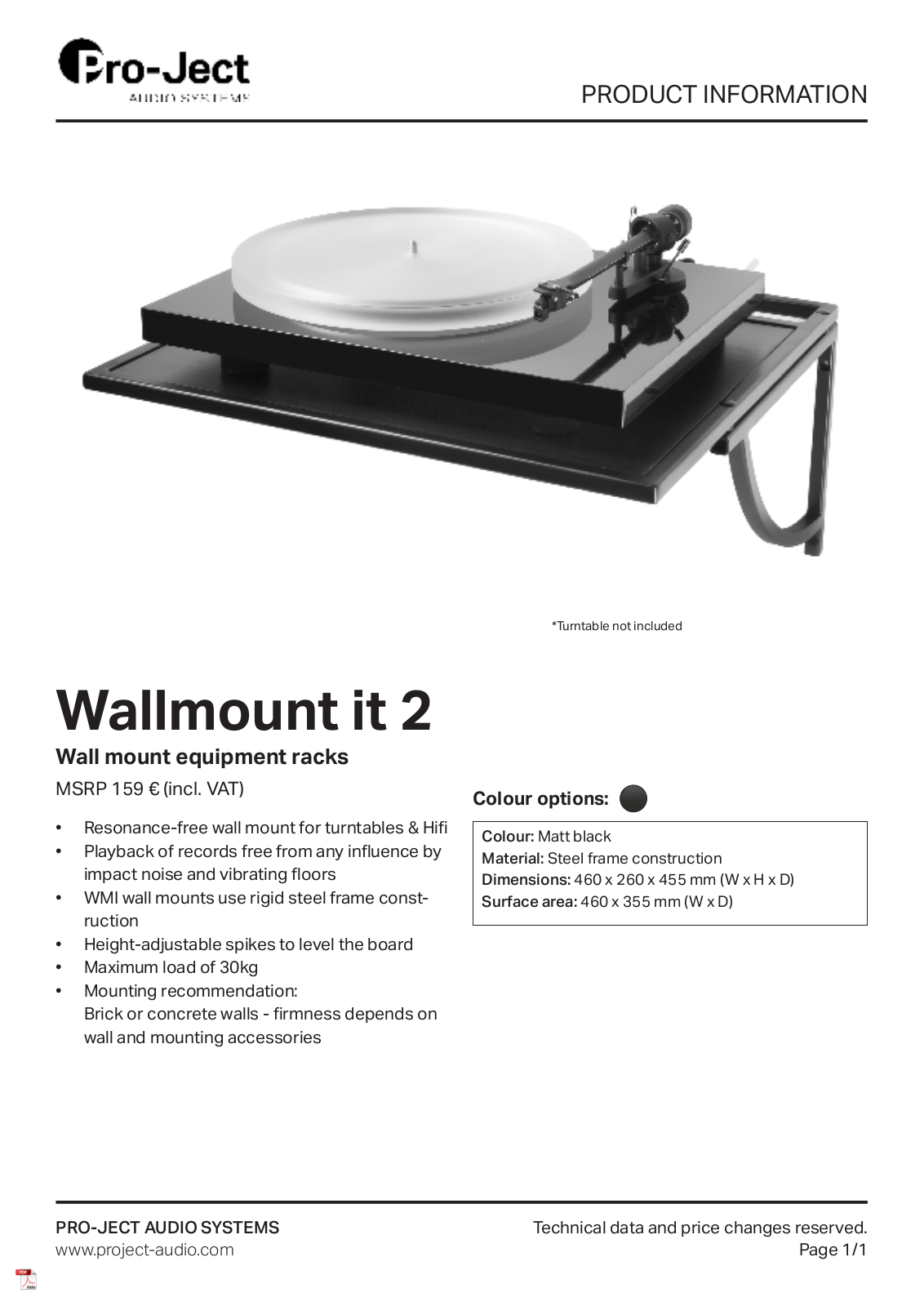 PRO-JECT AUDIO Wallmount it 2 User Manual