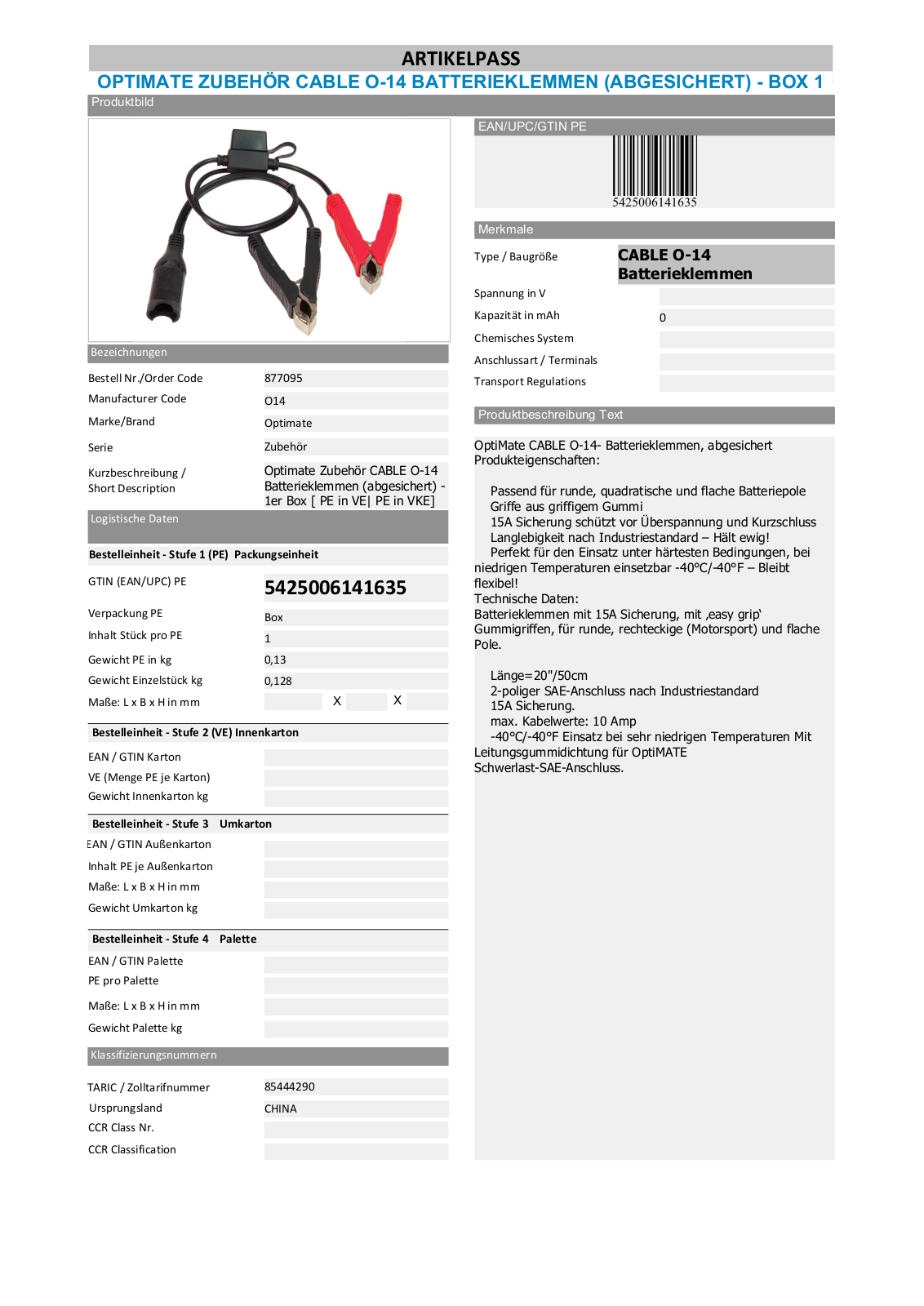 Optimate O-14 Datasheet