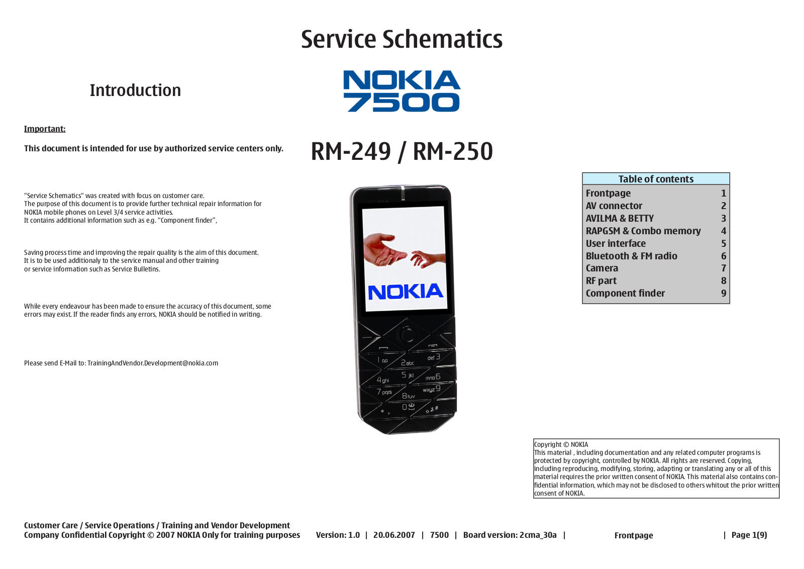 Nokia 7500 RM-249, 7500 RM-250 Schematic