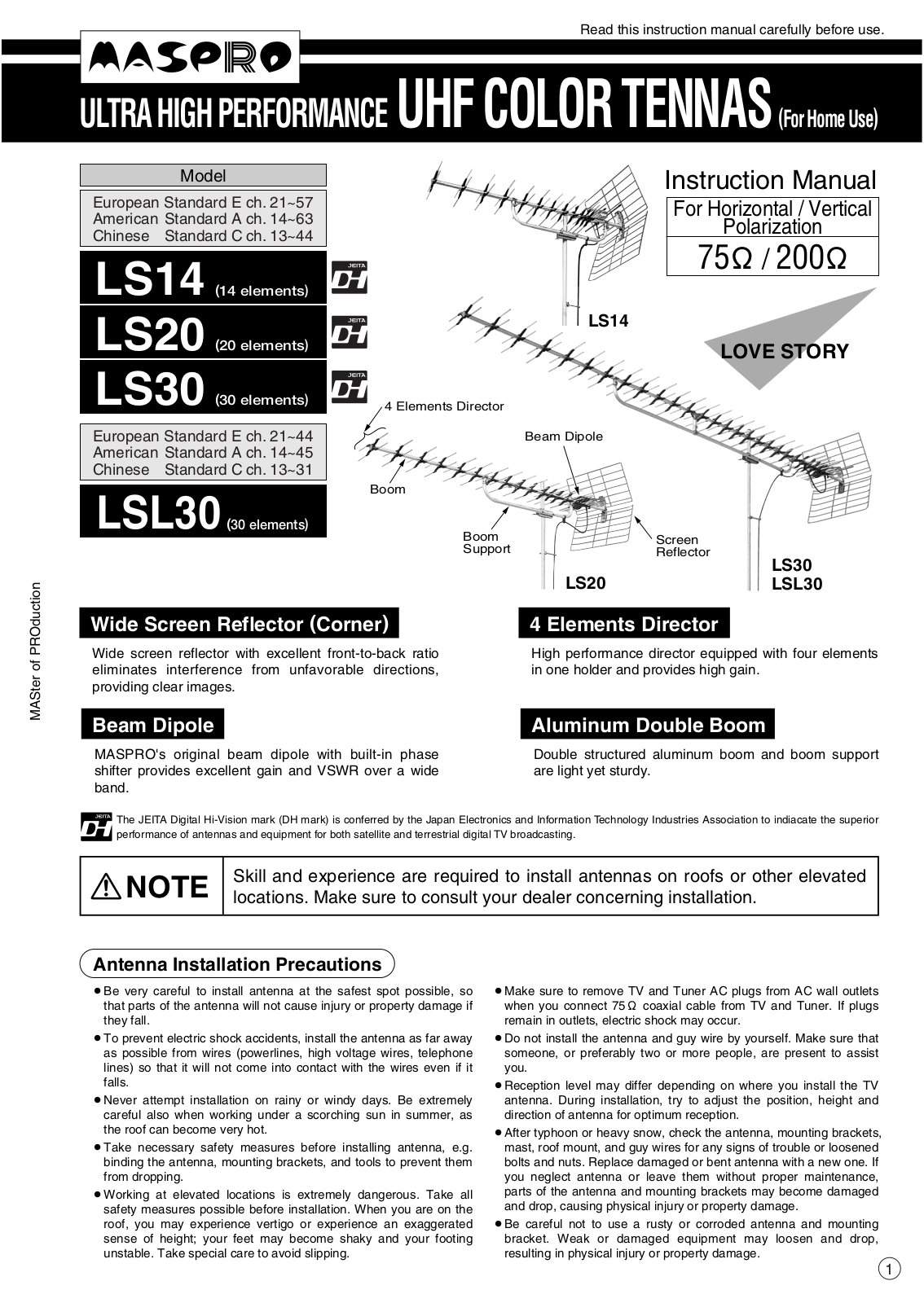 Maspro LS14, LS20, LS30, LSL30 Instruction Manual - ManualMachine.com