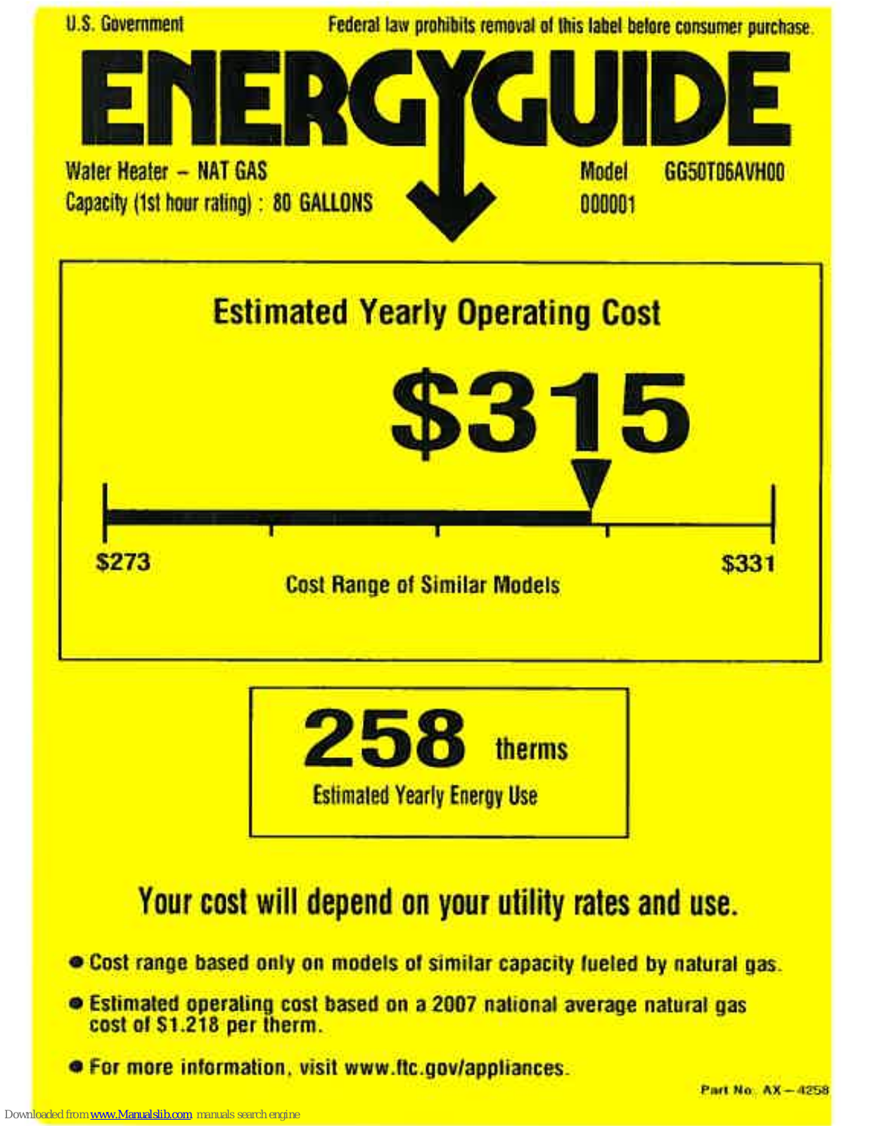 GE GG50T06AVH, GG50T06AVH00 Energy Manual