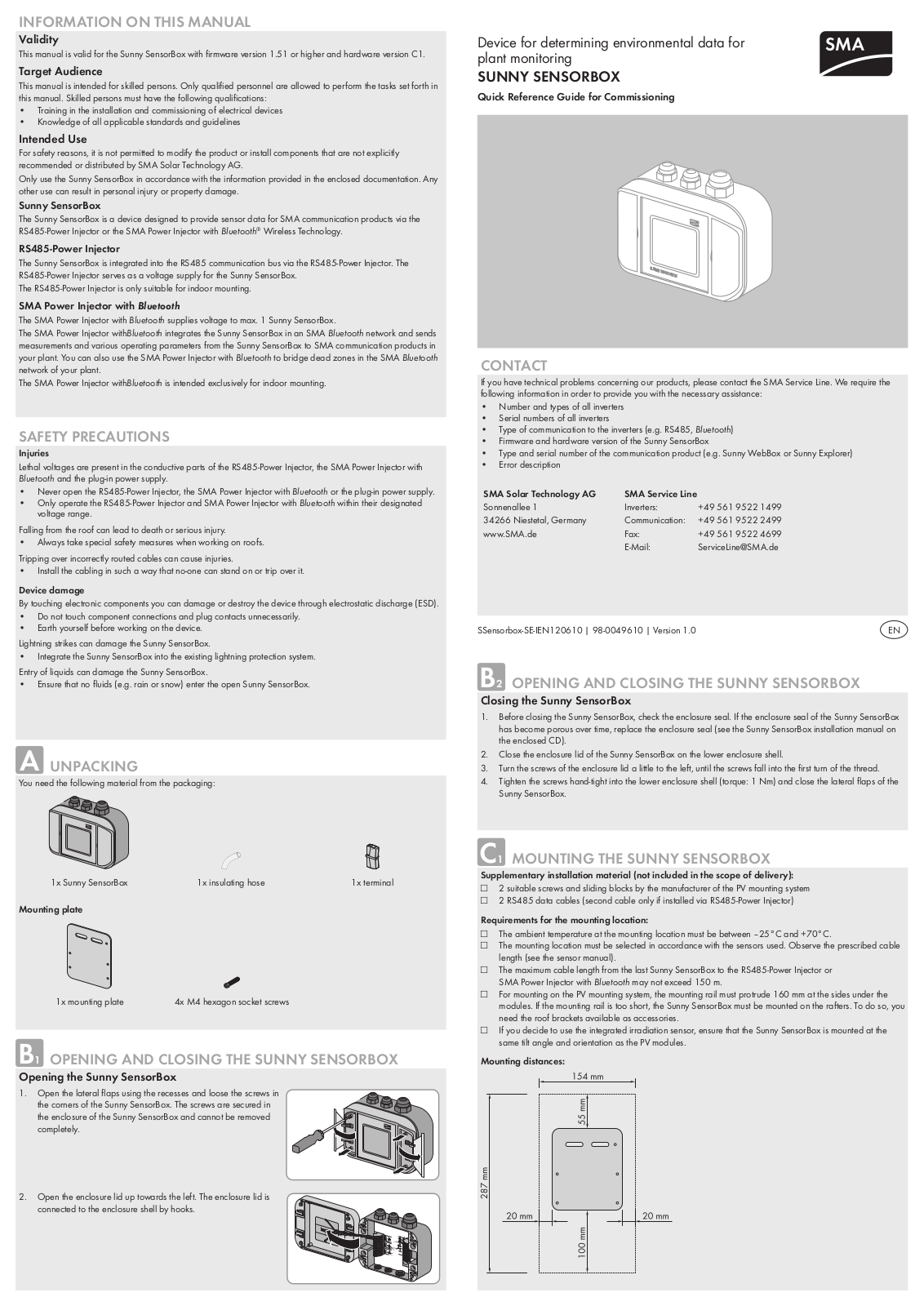 SMA Sensorbox Quick Reference Guide