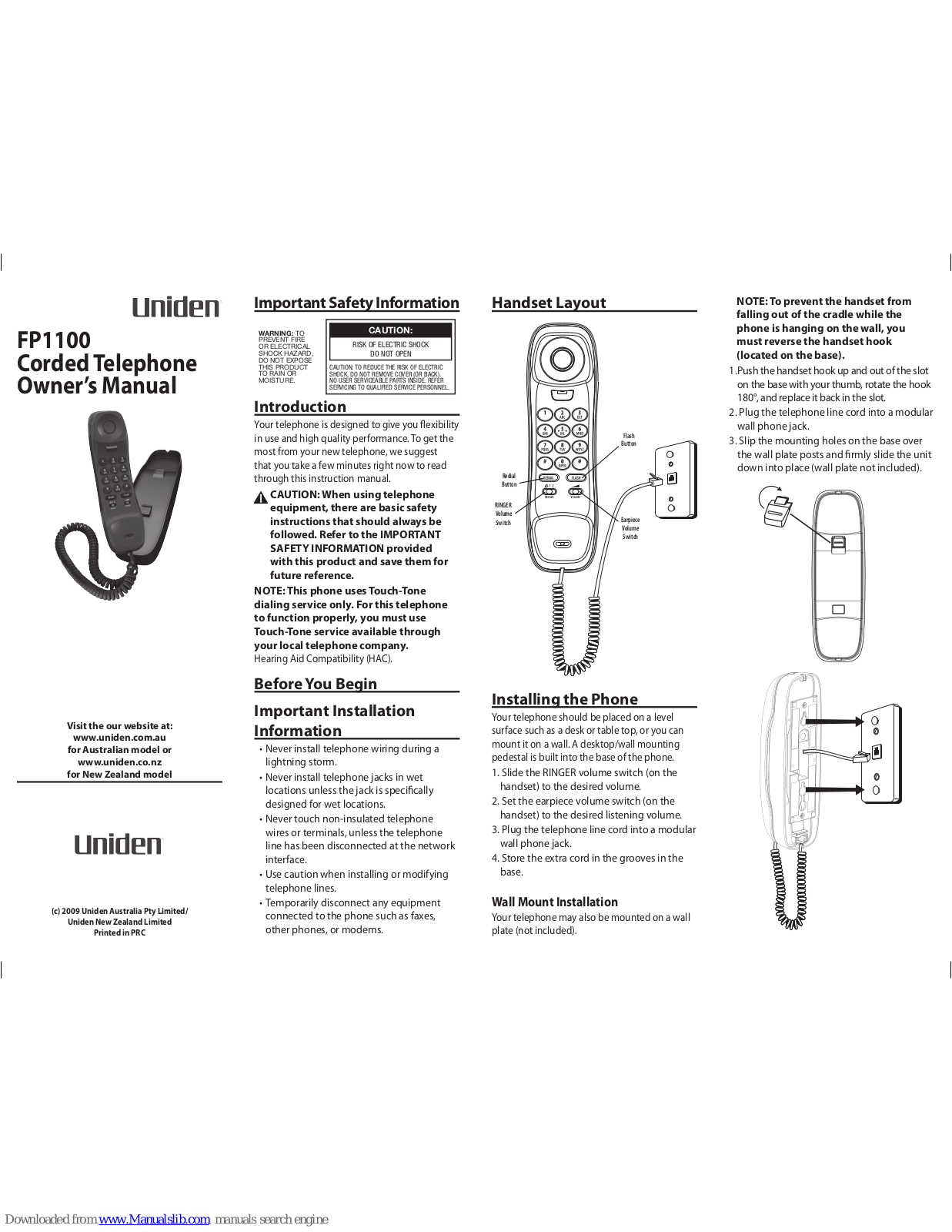 Uniden FP1100 Owner's Manual